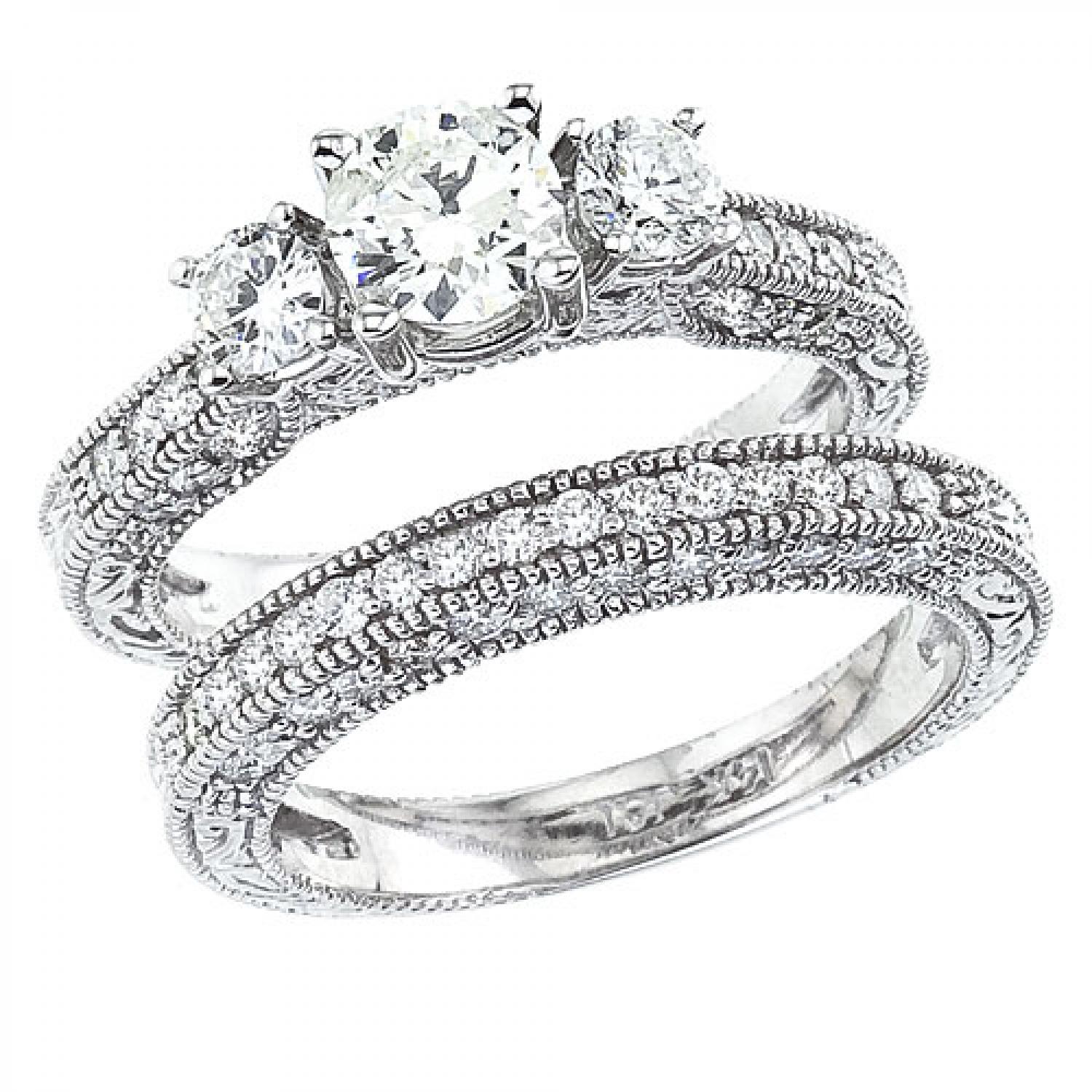 14K White Gold 1.63 Ct Diamond Qpid Bridal Fashion Ring Set