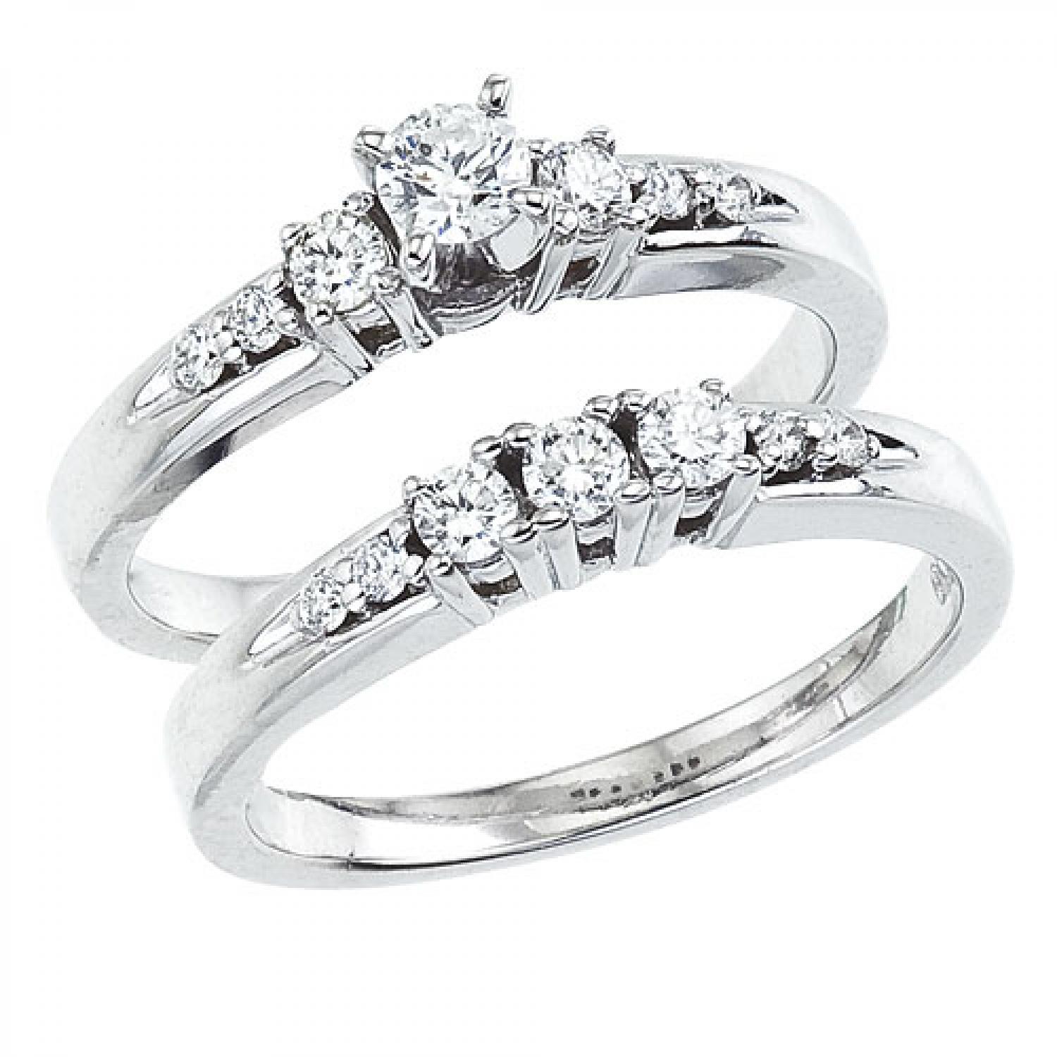 14K White Gold .24 Ct Diamond Qpid Bridal Shadow Band Ring Set