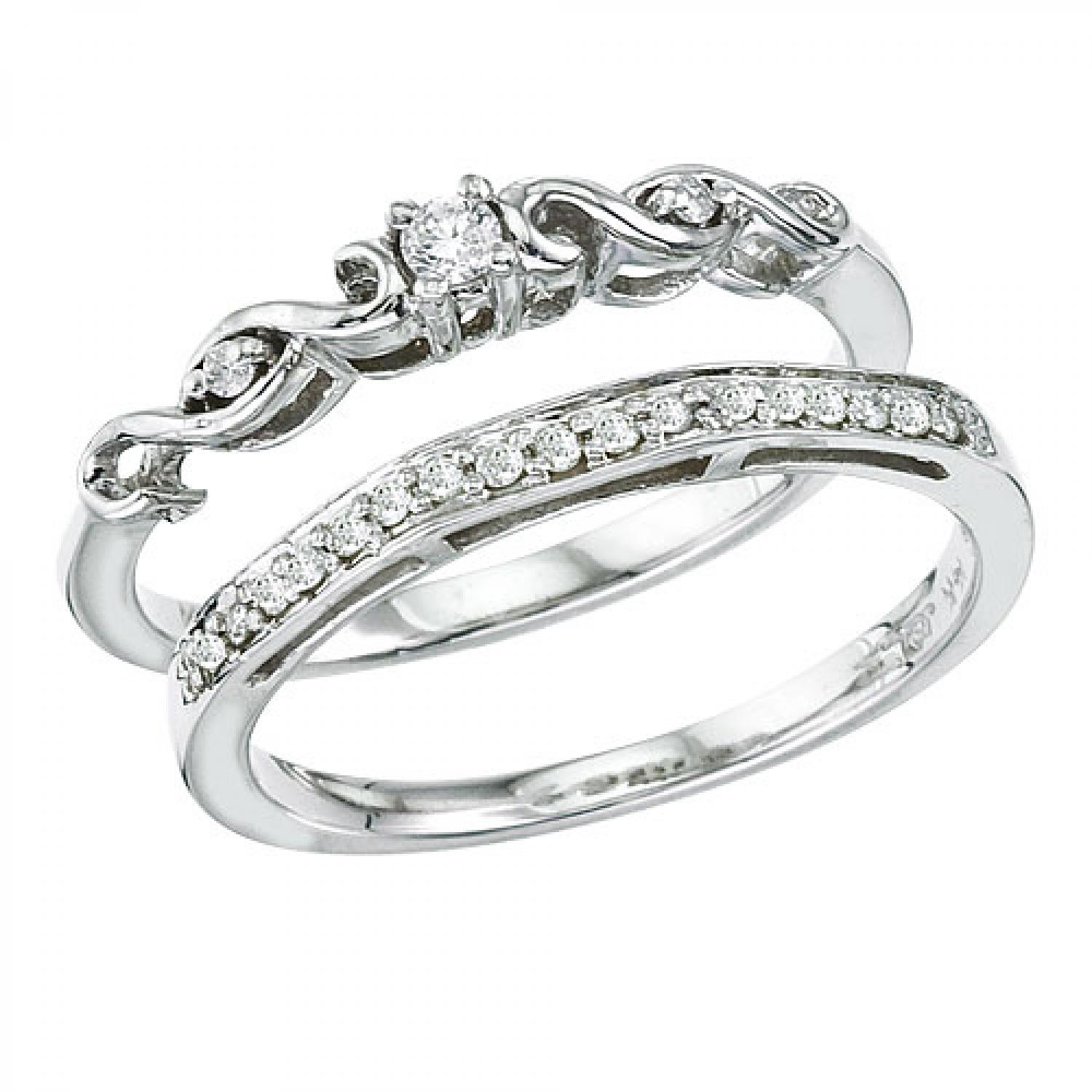 14K White Gold Qpid .16 Ct Diamond Bridal Ring Set
