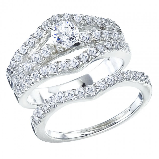 14K White Gold Qpid 1.5 Ct Diamond Bypass Bridal Ring Set