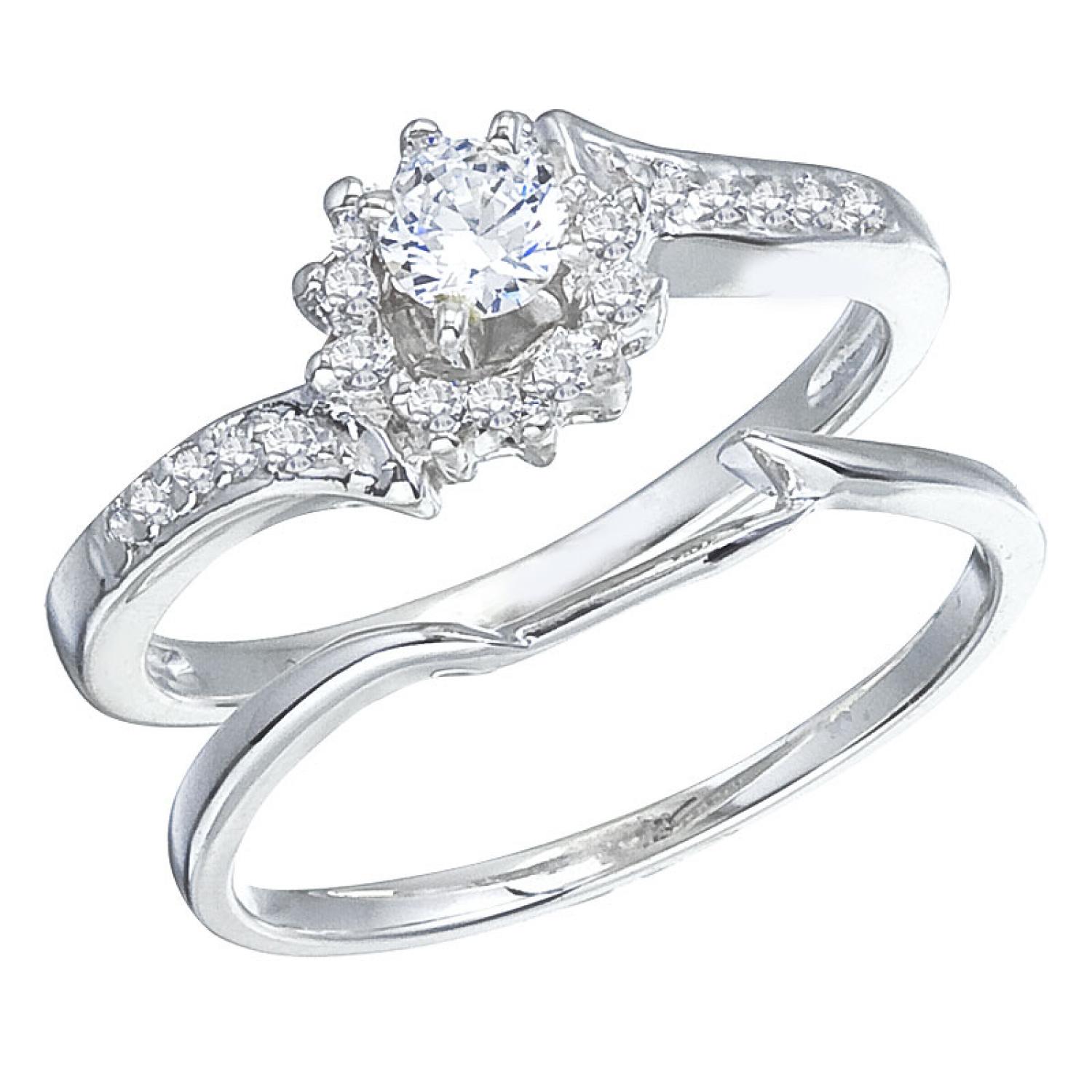 14K White Gold Qpid .42 Ct Diamond Bypass Halo Bridal Ring Set