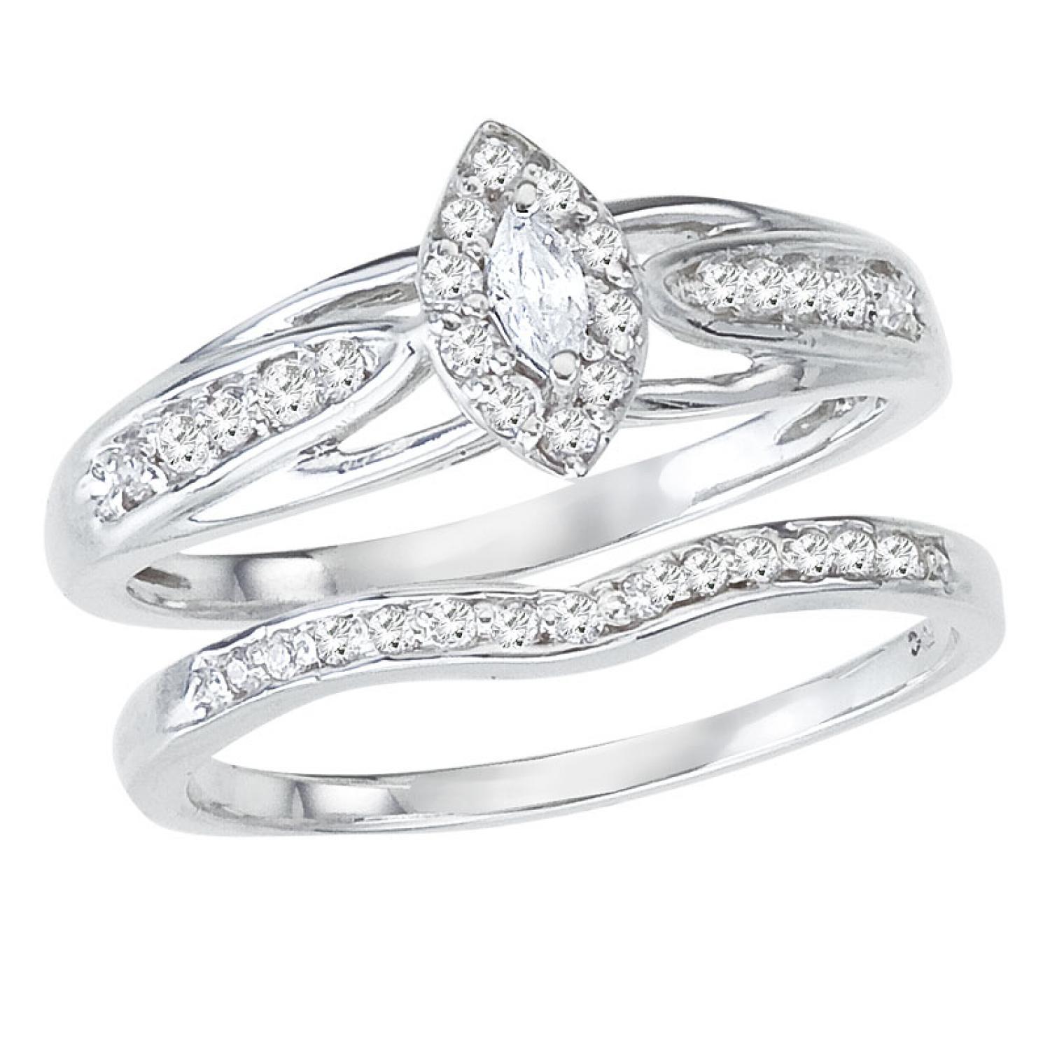14K White Gold Qpid .30 Ct Marquise Diamond Bridal Ring Set