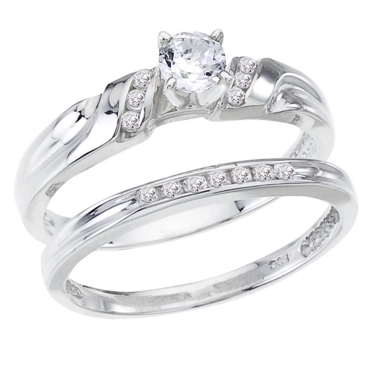 14K White Gold Qpid .33 Ct Channel Diamond Bypass Bridal Ring Set