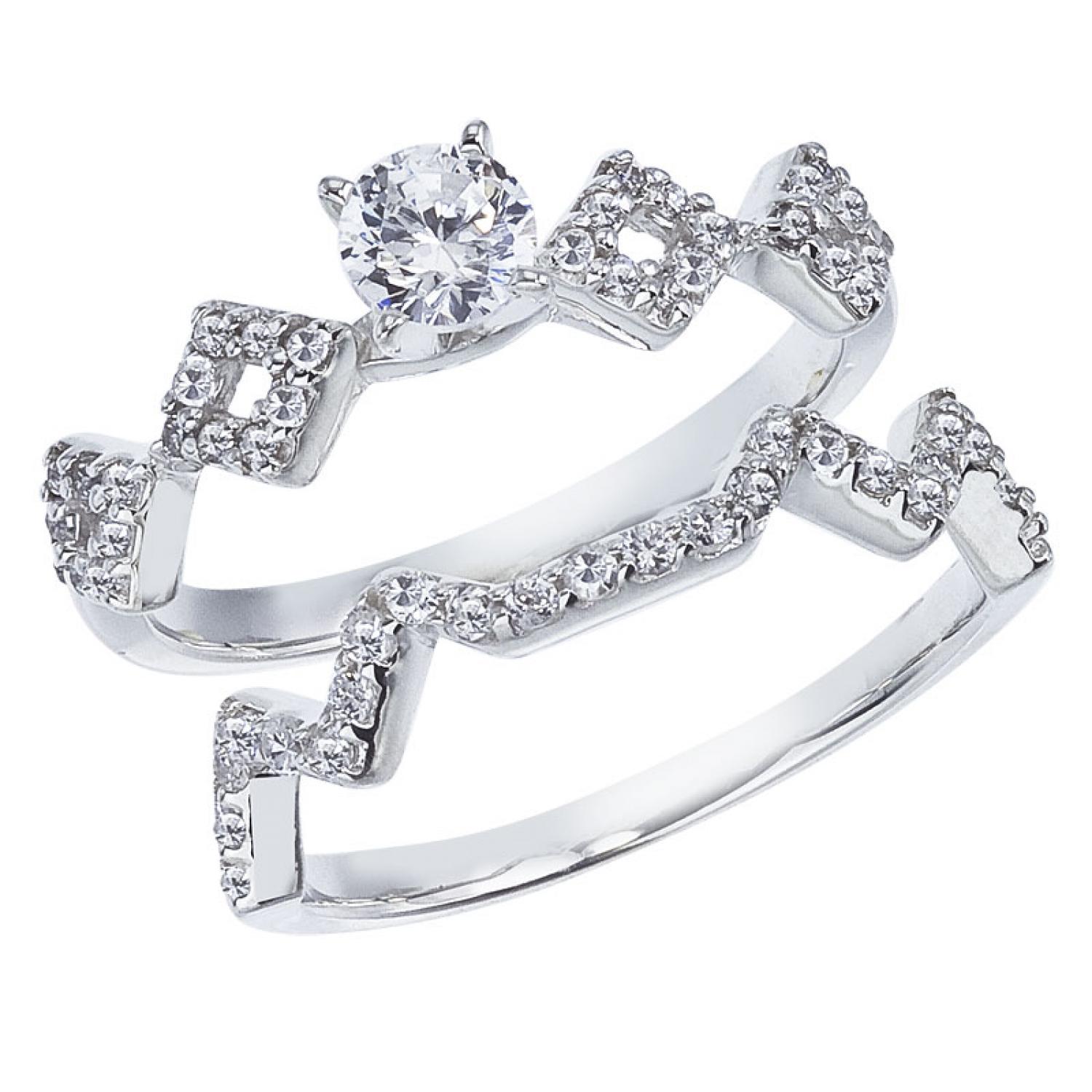 14K White Gold Qpid .63 Ct Diamond Geometric Bridal Ring Set