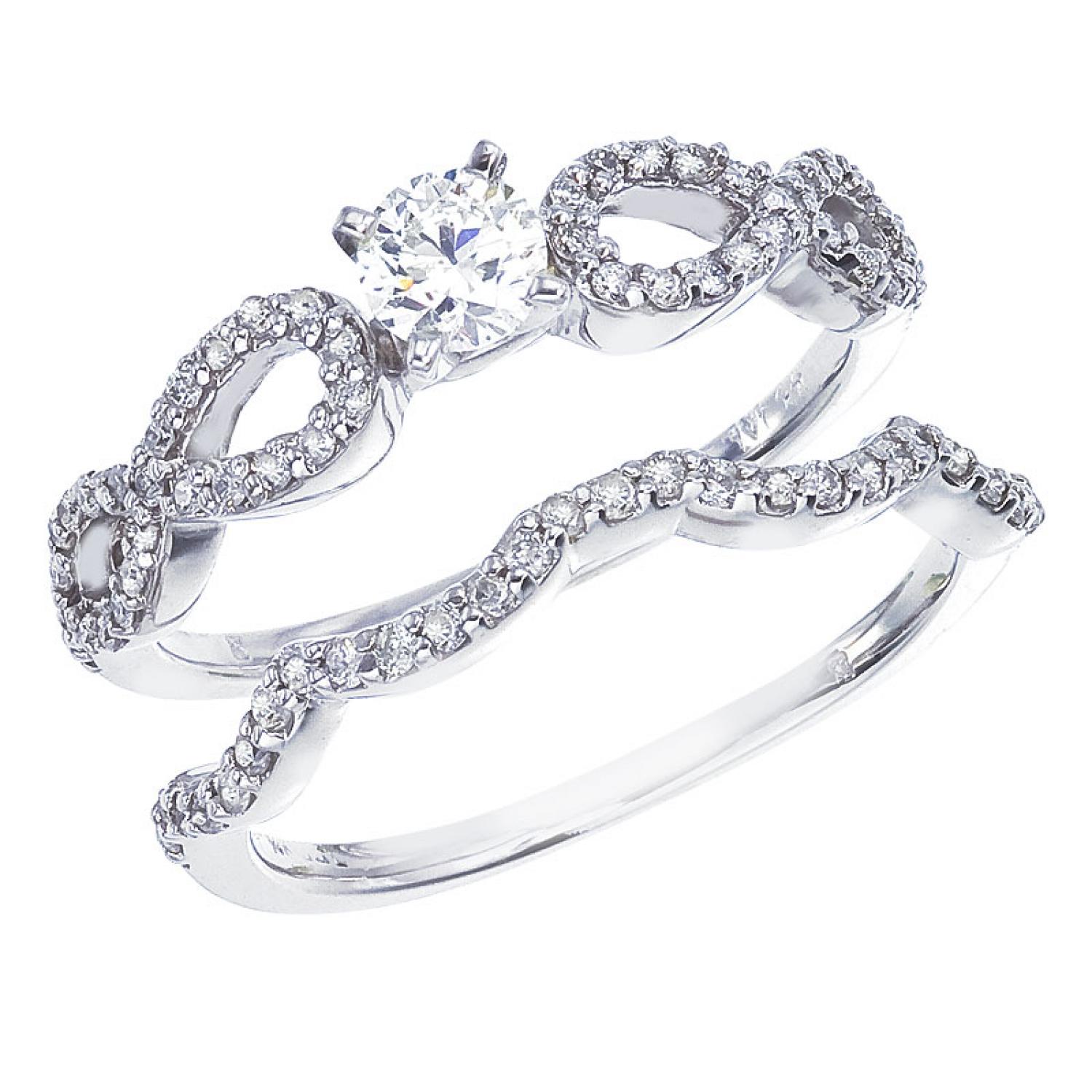 14K White Gold Qpid .54 Ct Diamond Figure 8 Bridal Ring Set