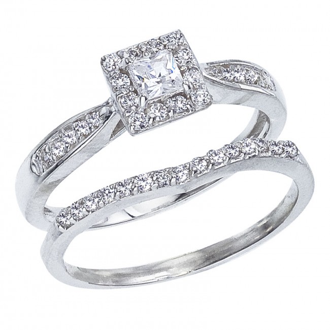 14K White Gold Qpid .59 Ct Diamond Princess Bridal Ring Set