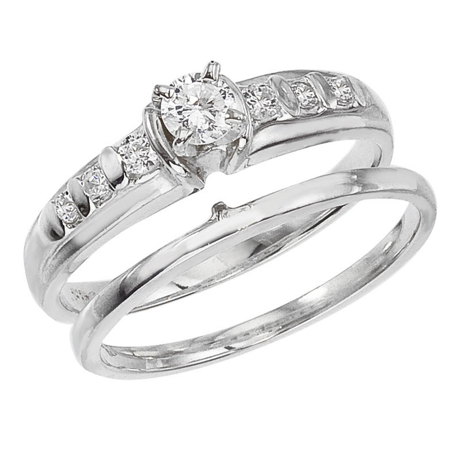 14K White Gold Qpid .35 Ct Diamond Bridal Ring Set
