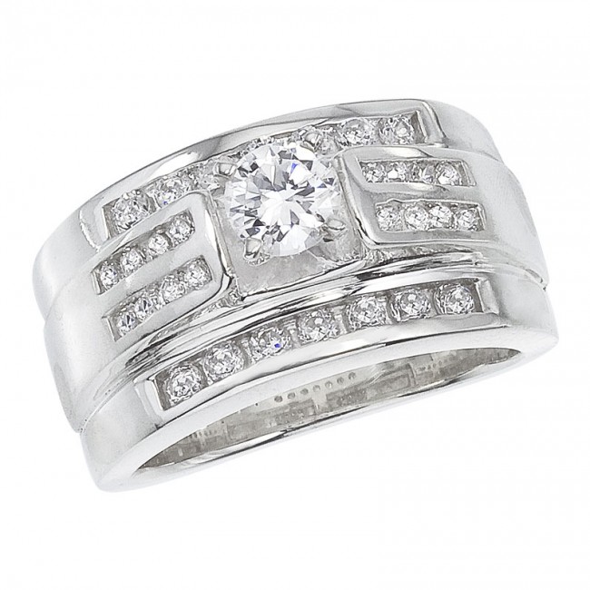 14K White Gold Qpid .98 Ct Diamond Wide Channel Bridal Ring Set