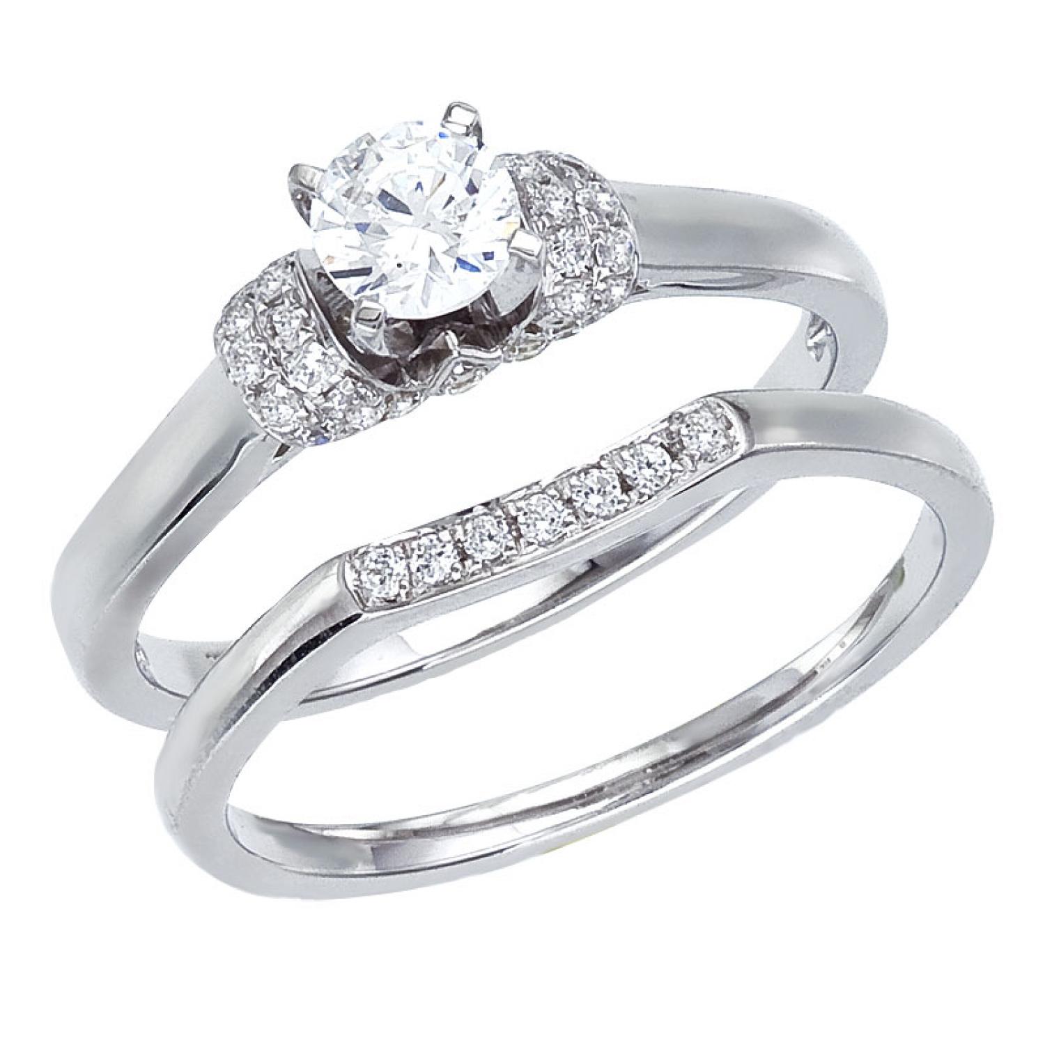 14K White Gold Qpid .53 Ct Diamond Bridal Ring Set