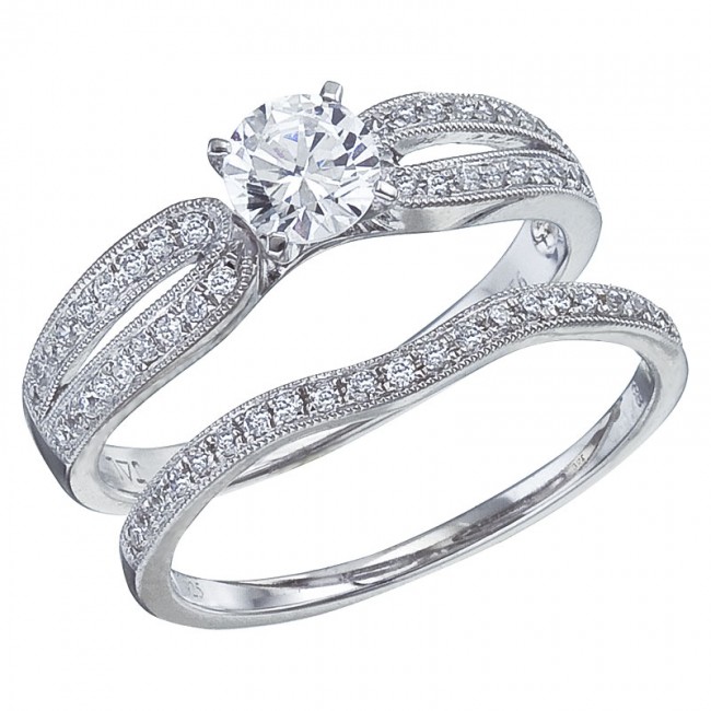 14K White Gold Qpid .62 Ct Diamond Bridal Ring Set