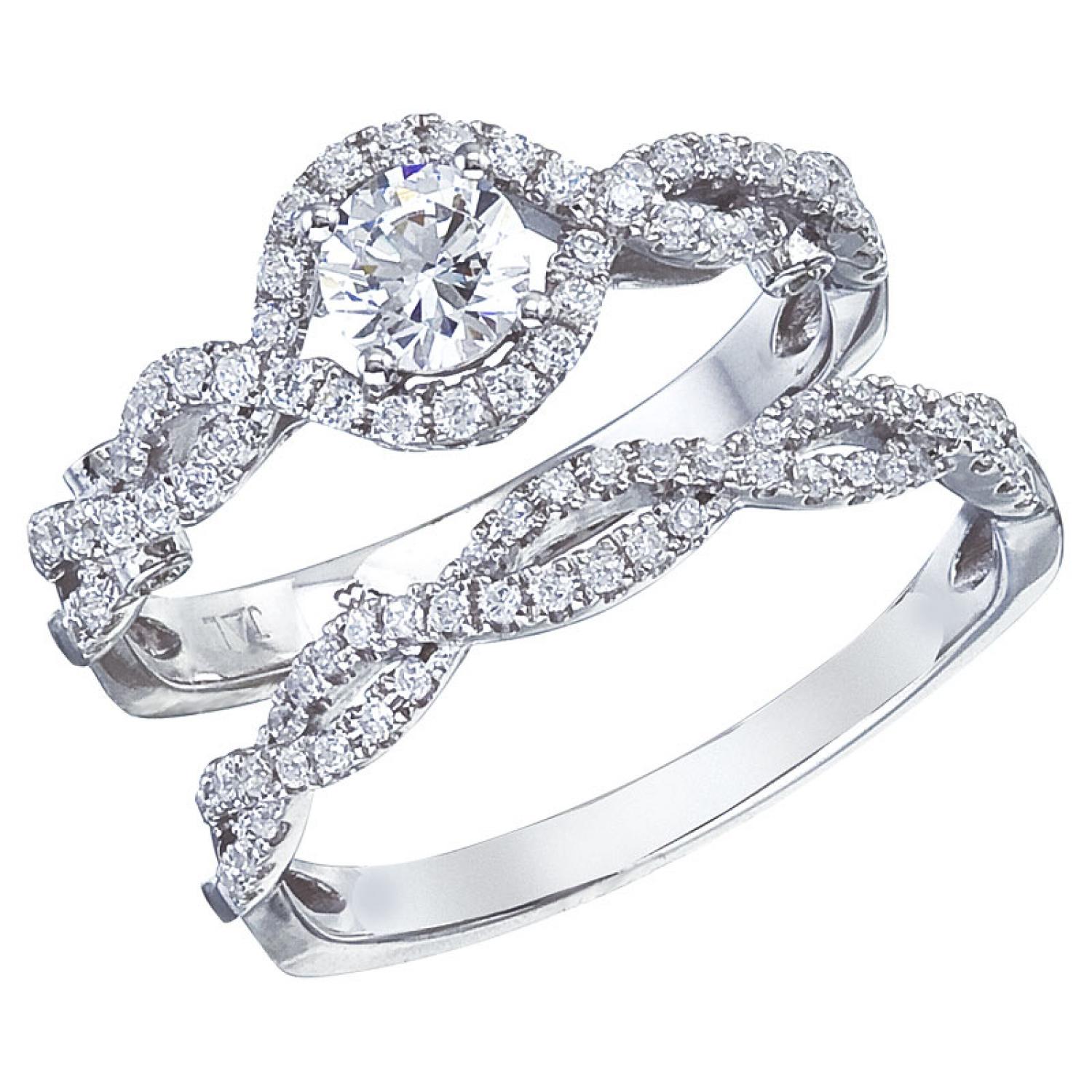 14K White Gold QPid .75 Ct Diamond Twist Bridal Ring Set