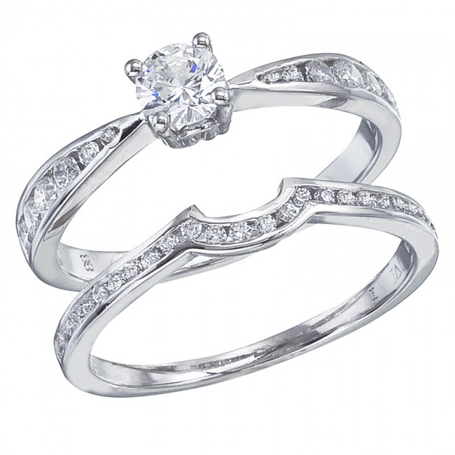 14K White Gold Qpid .85 Ct Diamond Crown Bridal Ring Set