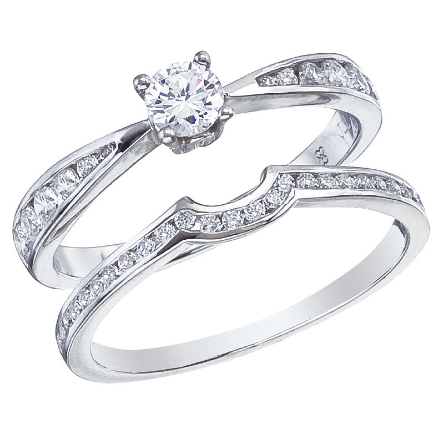 14K White Gold Qpid .68 Ct Diamond Crown Bridal Ring Set