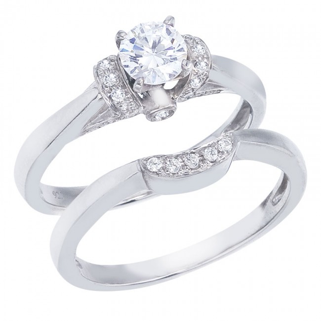 14K White Gold Qpid .50 Ct Diamond Shoulder Bridal Ring Set