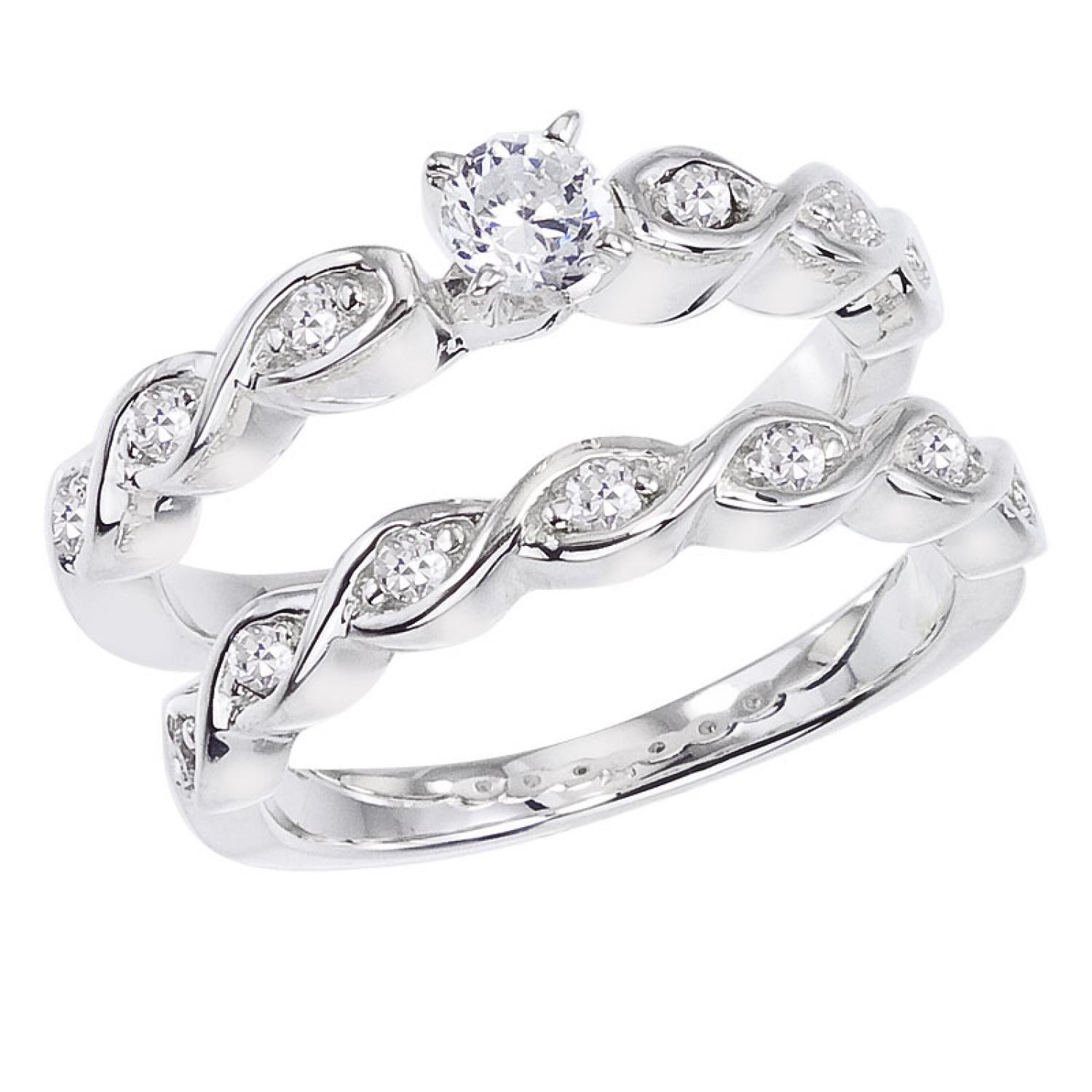 14K White Gold Qpid .51 Ct Diamond Basket Weave Bridal Ring Set