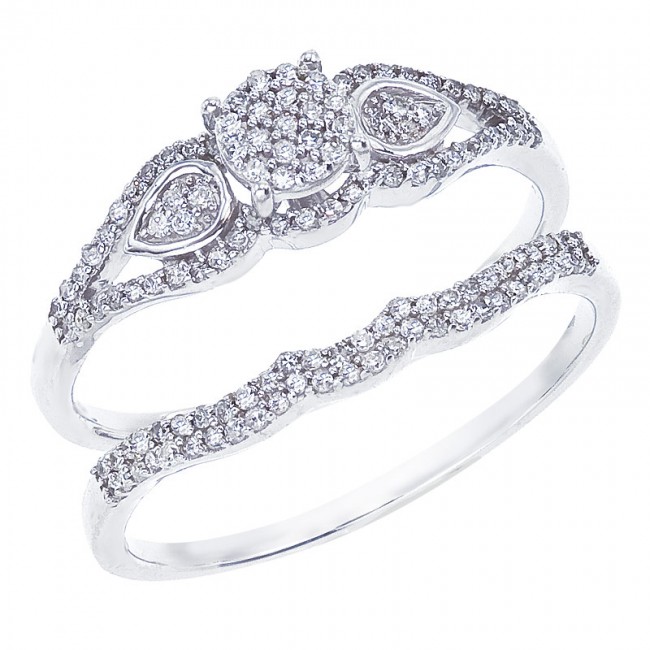 14K White Gold Qpid .28 Ct Diamond Illusion Bridal Ring Set