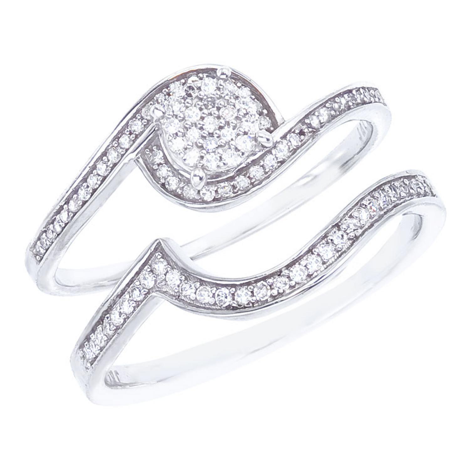 14K White Gold Qpid .22 Ct Diamond Illusion Swirl Bridal Ring Set