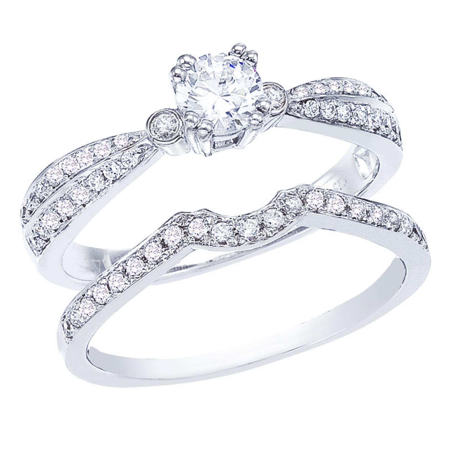 14K White Gold Qpid .71 Diamond Bridal Ring Set