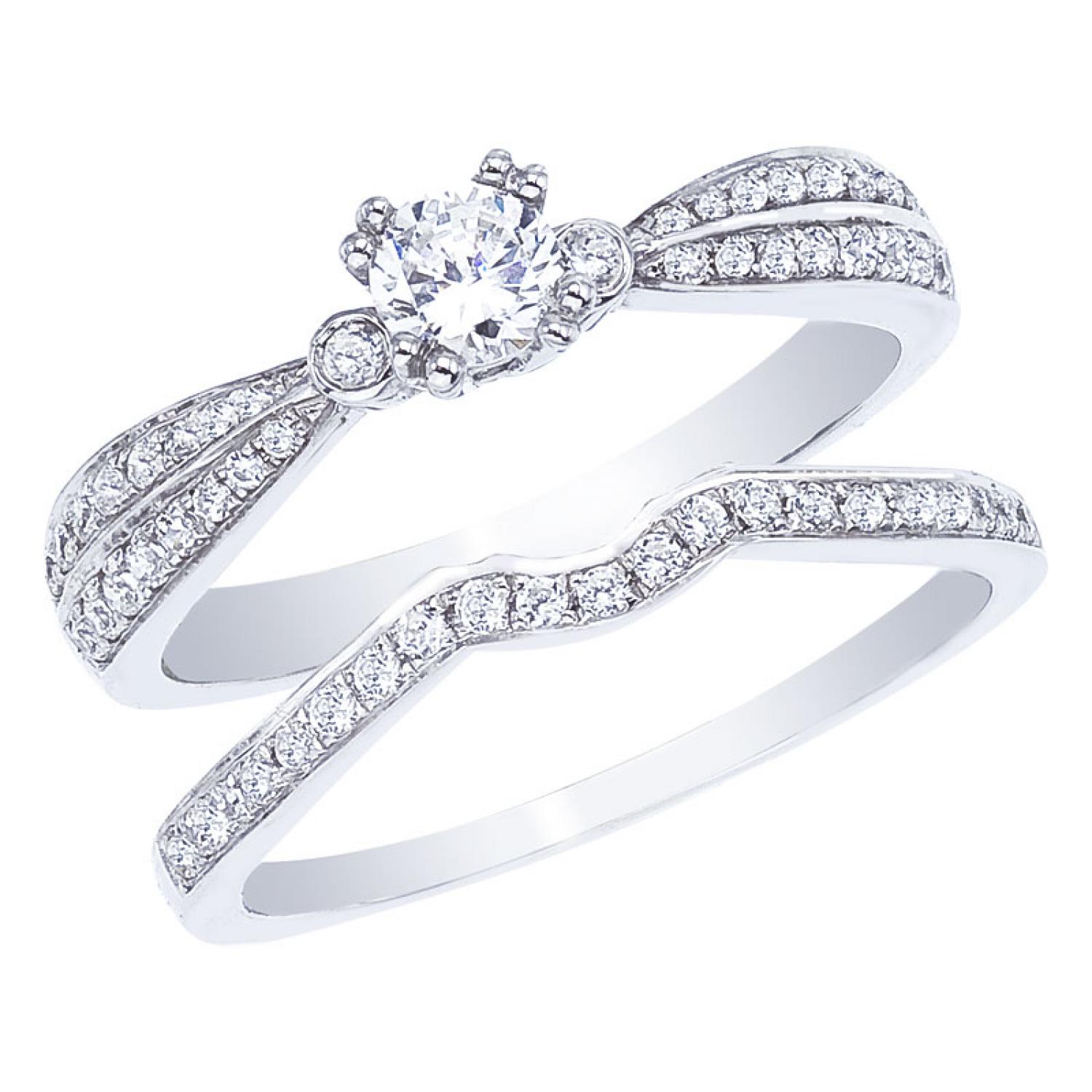 14K White Gold Qpid .53 CT Diamond Basic Bridal Ring Set