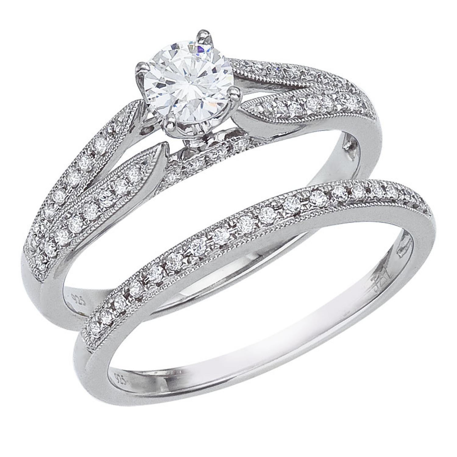 14K White Gold Qpid .60 Ct Diamond Bridal Ring Set