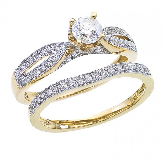 14K Yellow Gold Qpid .75 Ct Diamond Bridal Ring Set
