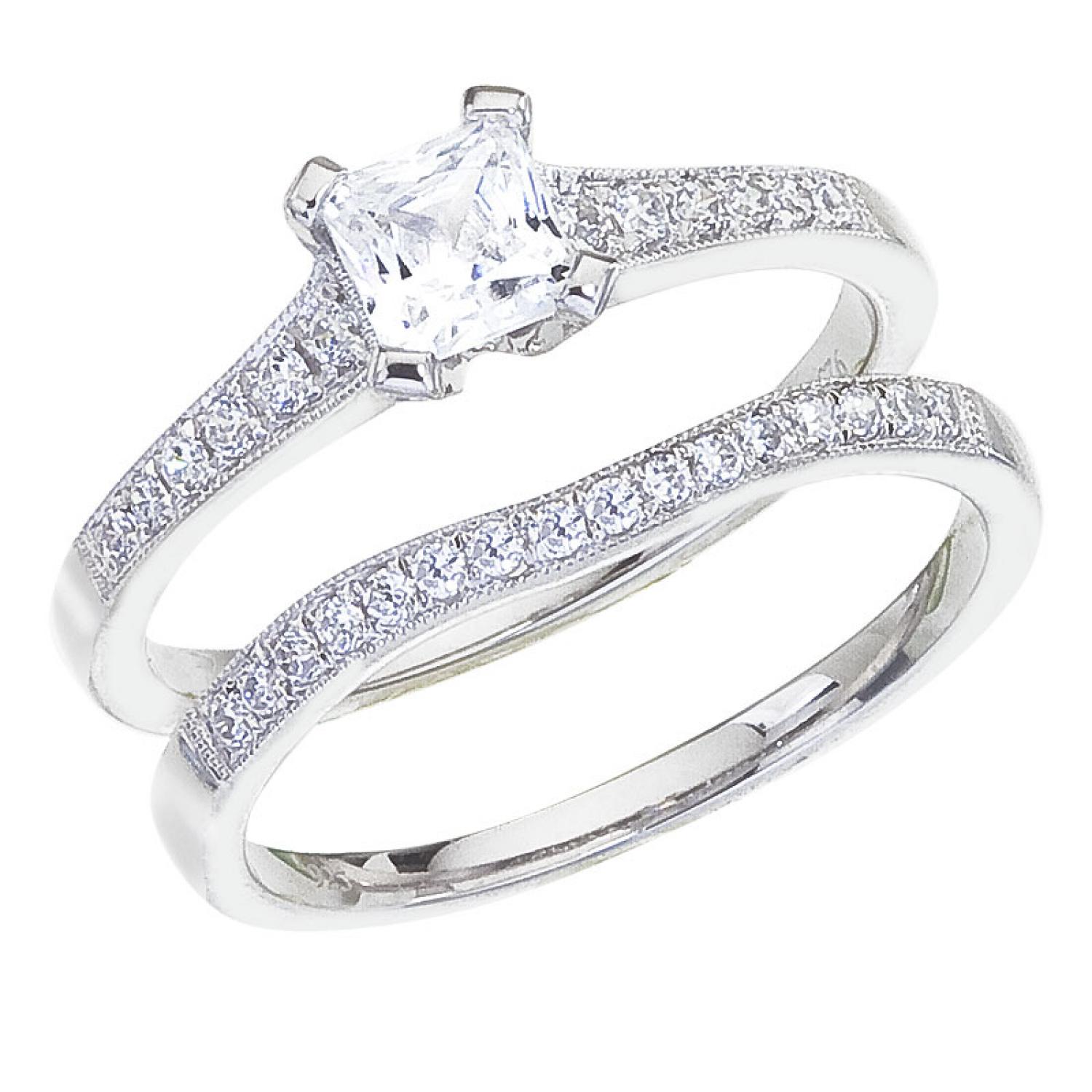 14K White Gold Qpid .65 Ct Diamond Princess Bridal Ring Set
