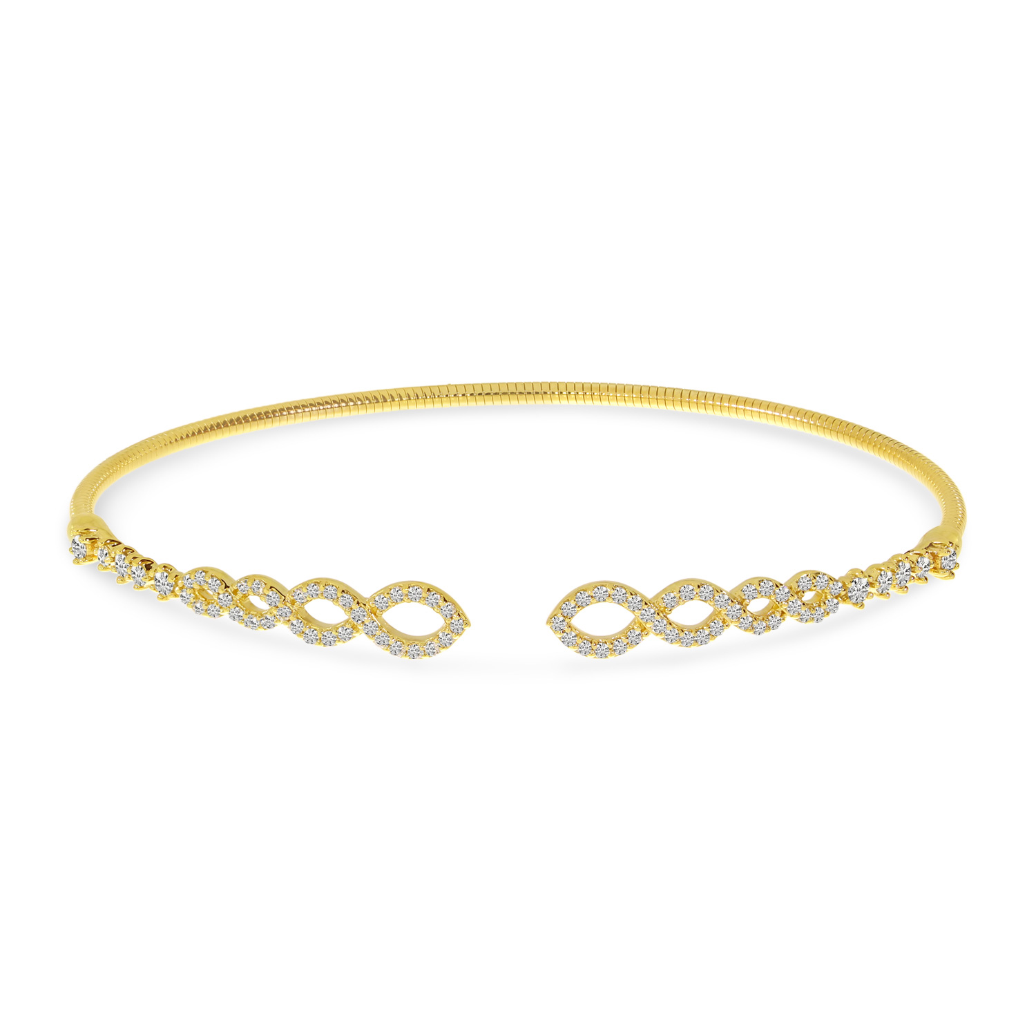 14K Yellow Gold Diamond Flex Infinity Bangle Bracelet
