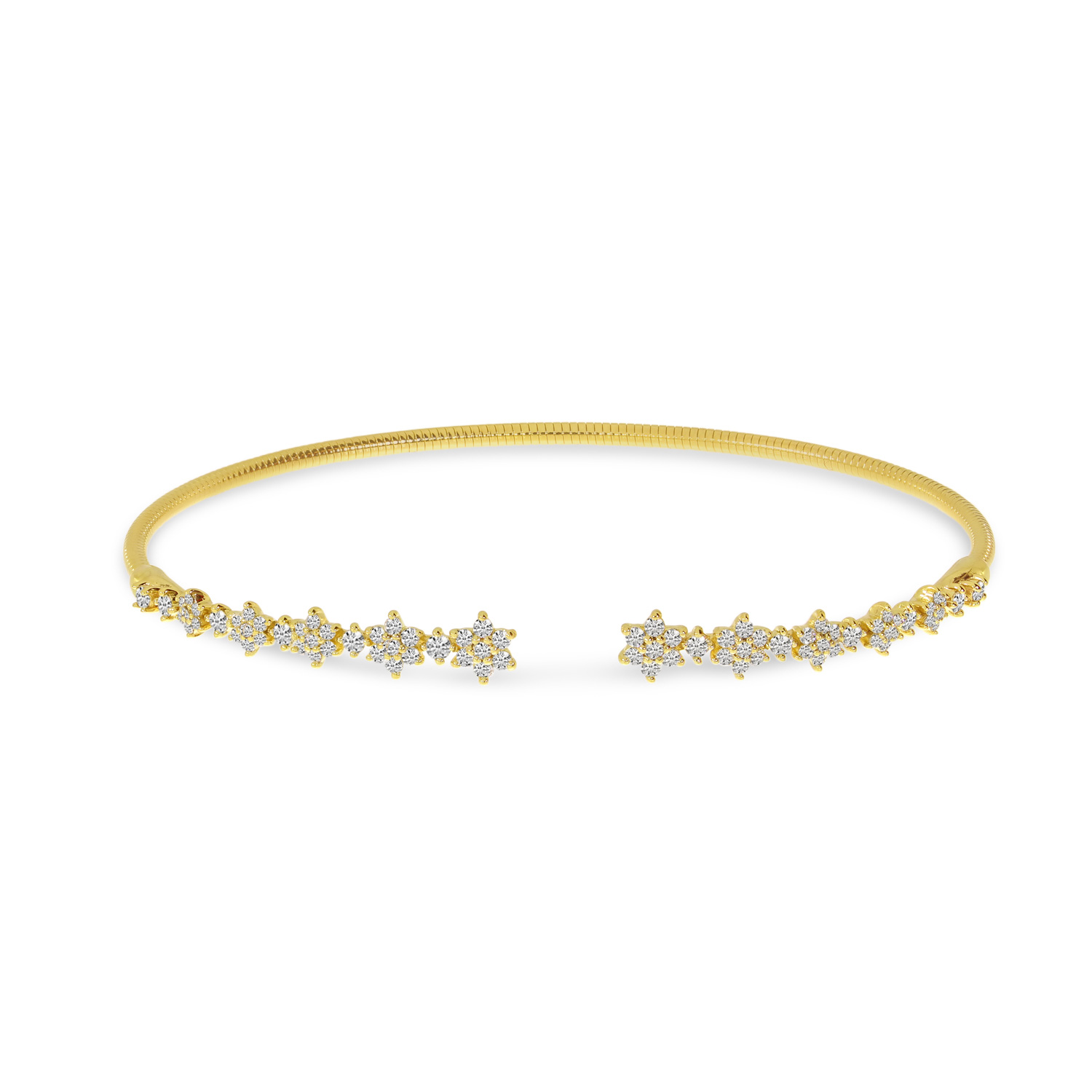 14K Yellow Gold Diamond Flex Floral Bangle Bracelet