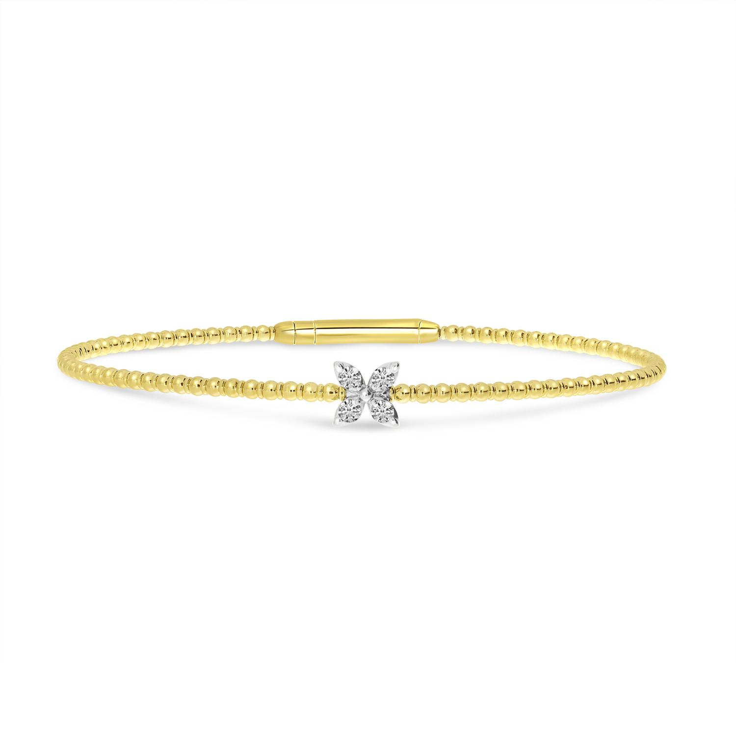 14K Two Tone Gold Diamond Flower Flex Bracelet