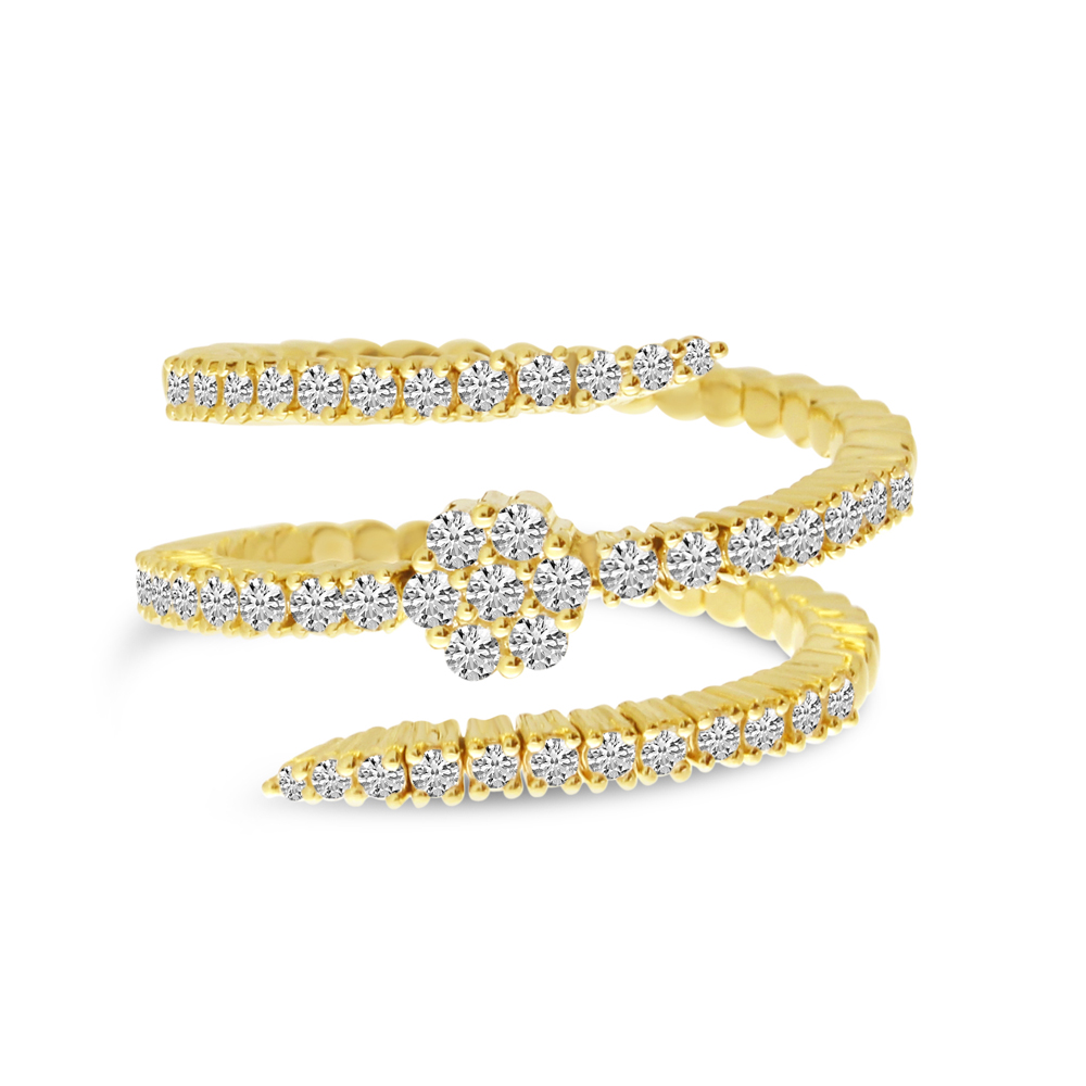 14K Yellow Gold Diamond Flower Spiral Spryng Ring