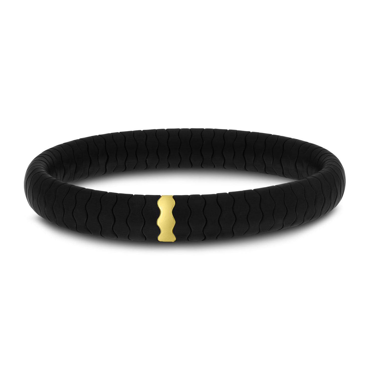 14K Yellow Gold and Black Ceramic Wave Stretch Bracelet