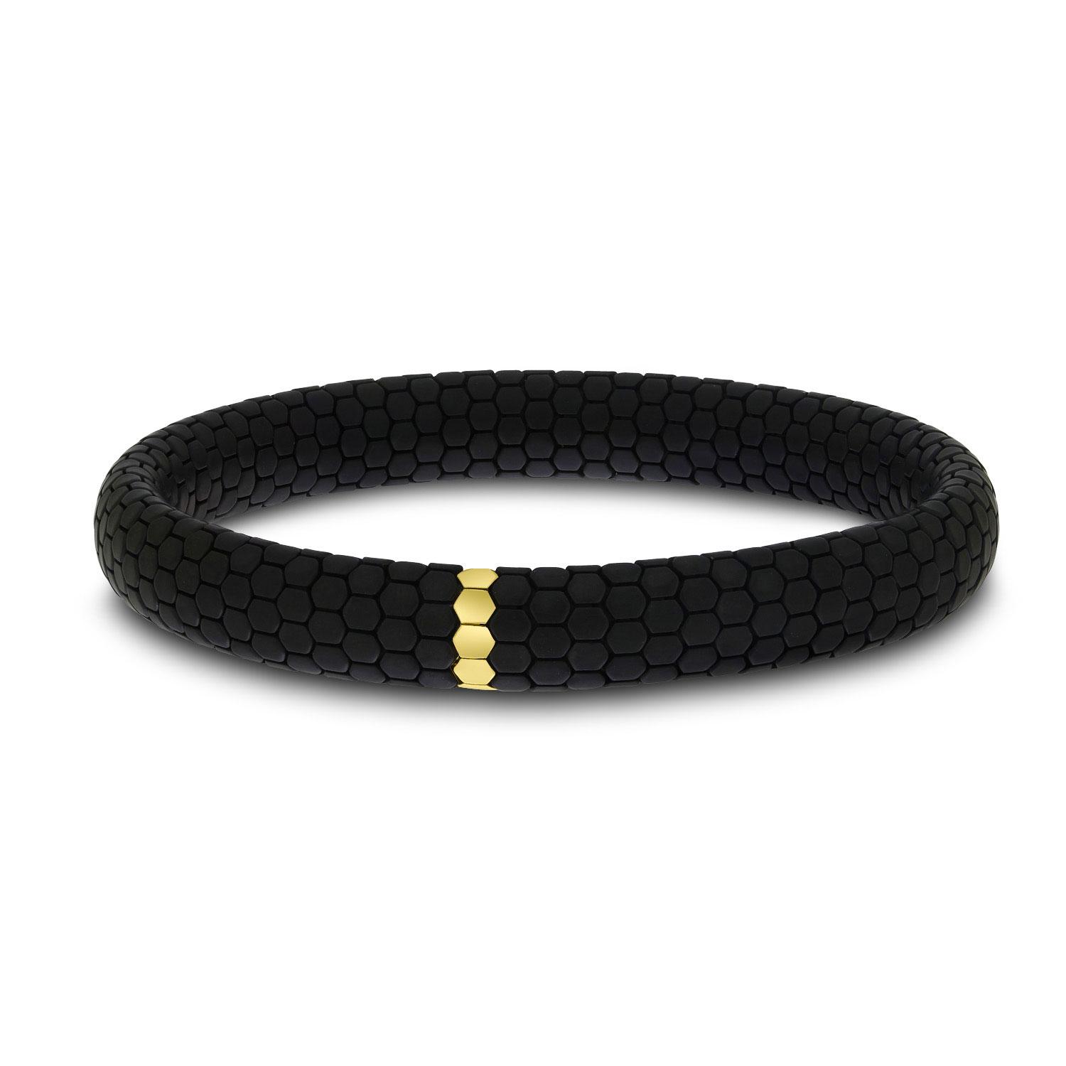 14K Yellow Gold Ceramic Black Snake Stretch Bracelet