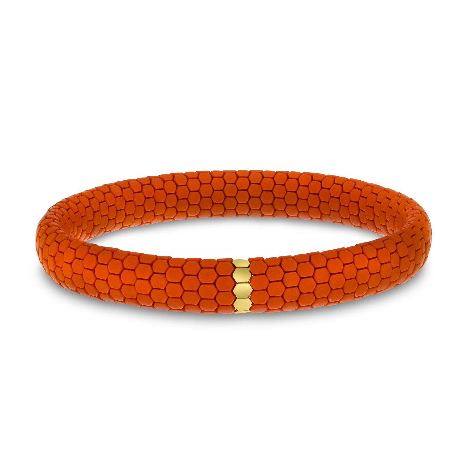 14K Yellow Gold Ceramic Orange Snake Stretch Bracelet