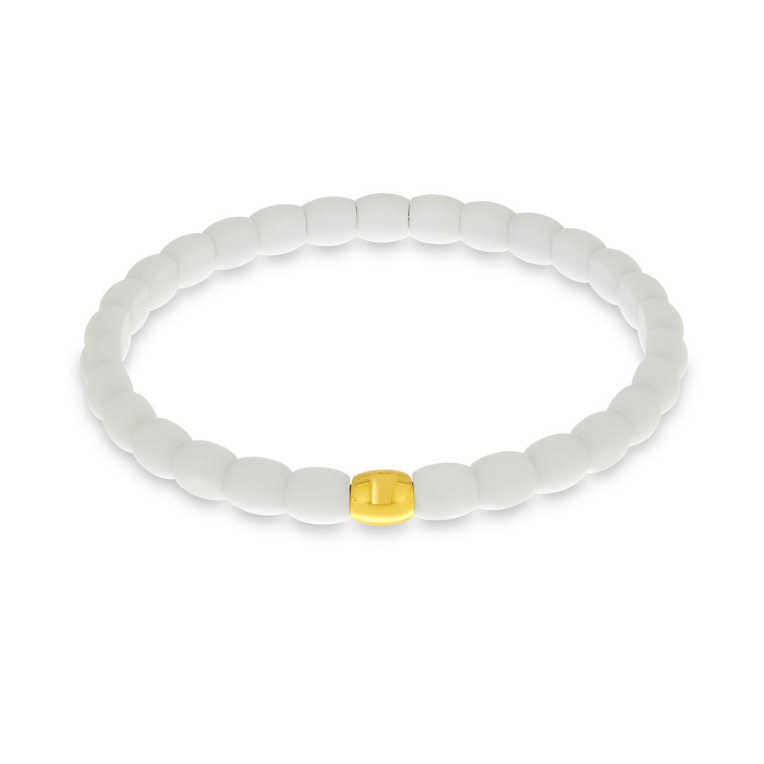 14K Yellow Gold Ceramic White Barrel Stretch Bracelet