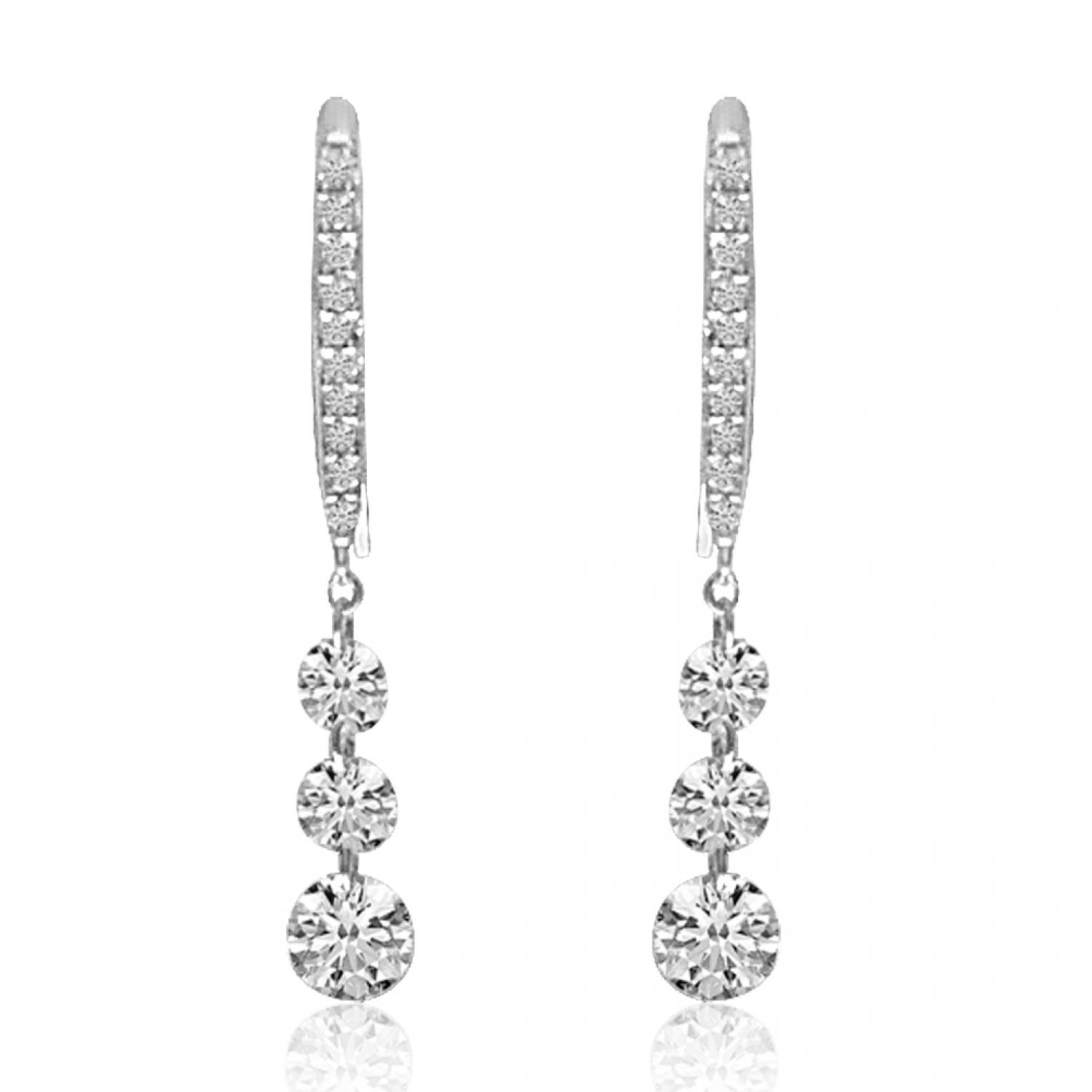 14K White Gold Triple Diamond 1.04 Ct Dashing Diamond Earrings