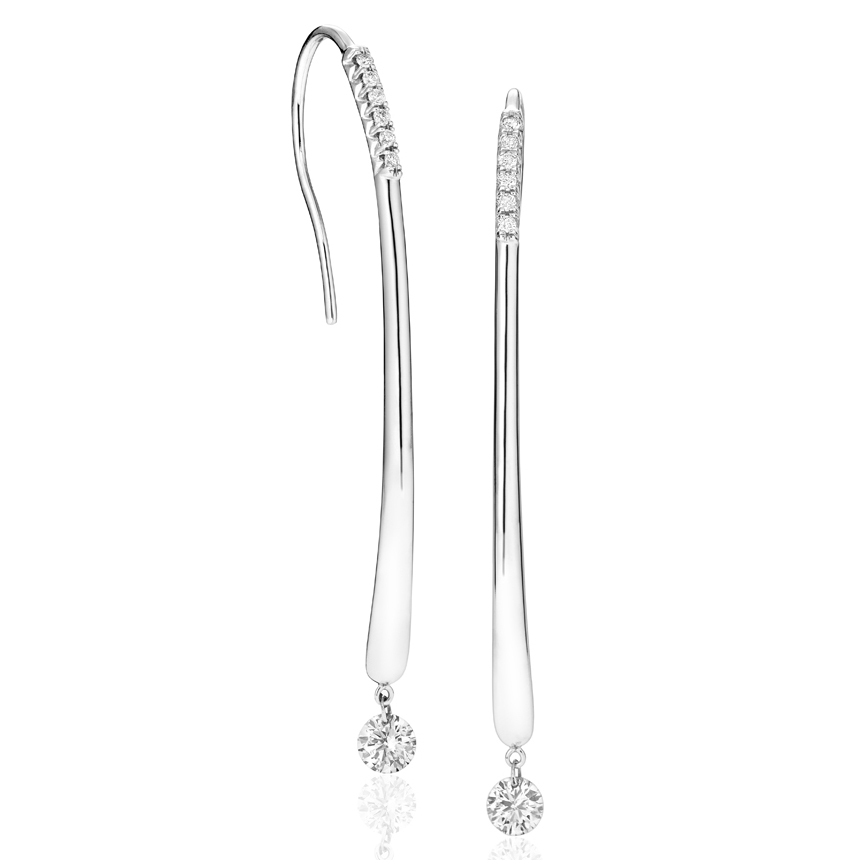 14K White Gold Long Single .37 Ct Diamond Dashing Diamond Earrings