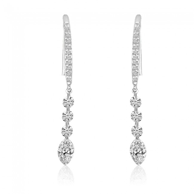 14K White Gold J Hook Round and Marquise .96 ct Dashing Diamond Earrings