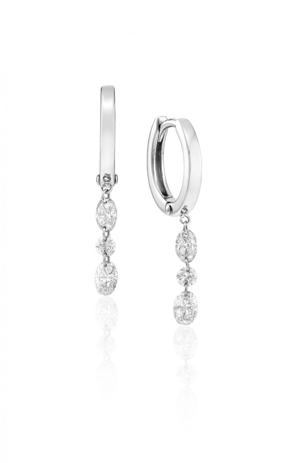 14K White Gold Triple Pierced Oval Diamond Huggie Dashing Diamond Earrings
