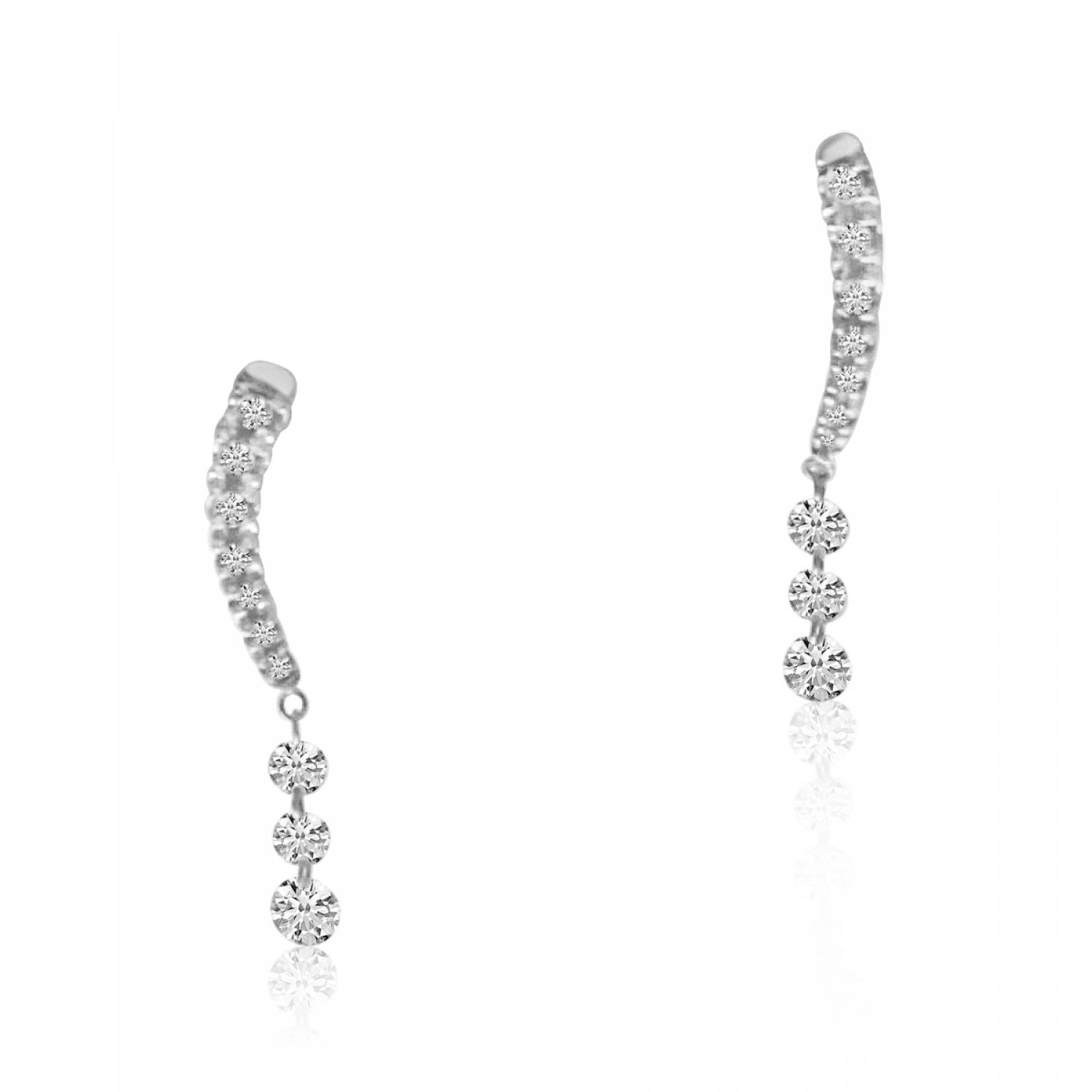 14K White Gold Triple Pierced Diamond Ear Climber Dashing Diamond Earrings