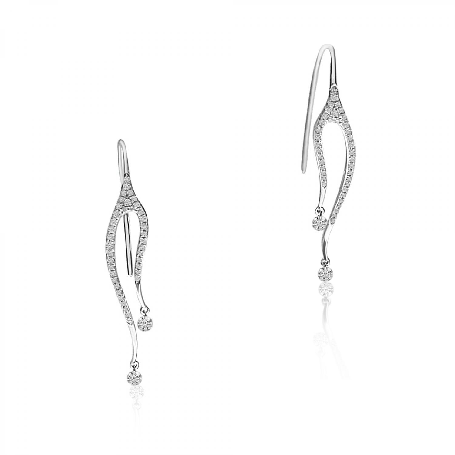 14K White Gold Double Dangle Pierced Diamond Dashing Diamond Earrings