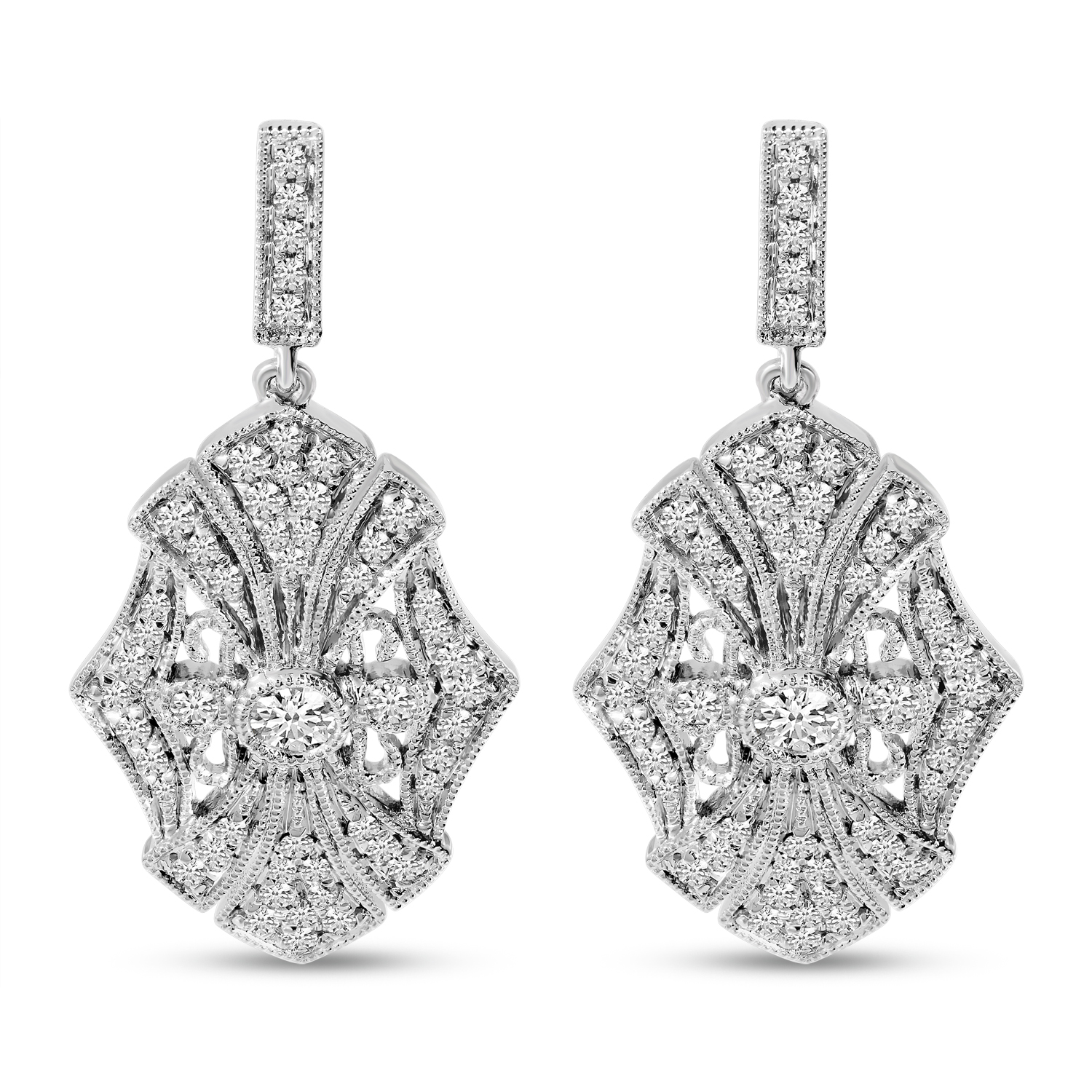 14K White Gold Art Deco Diamond Earrings