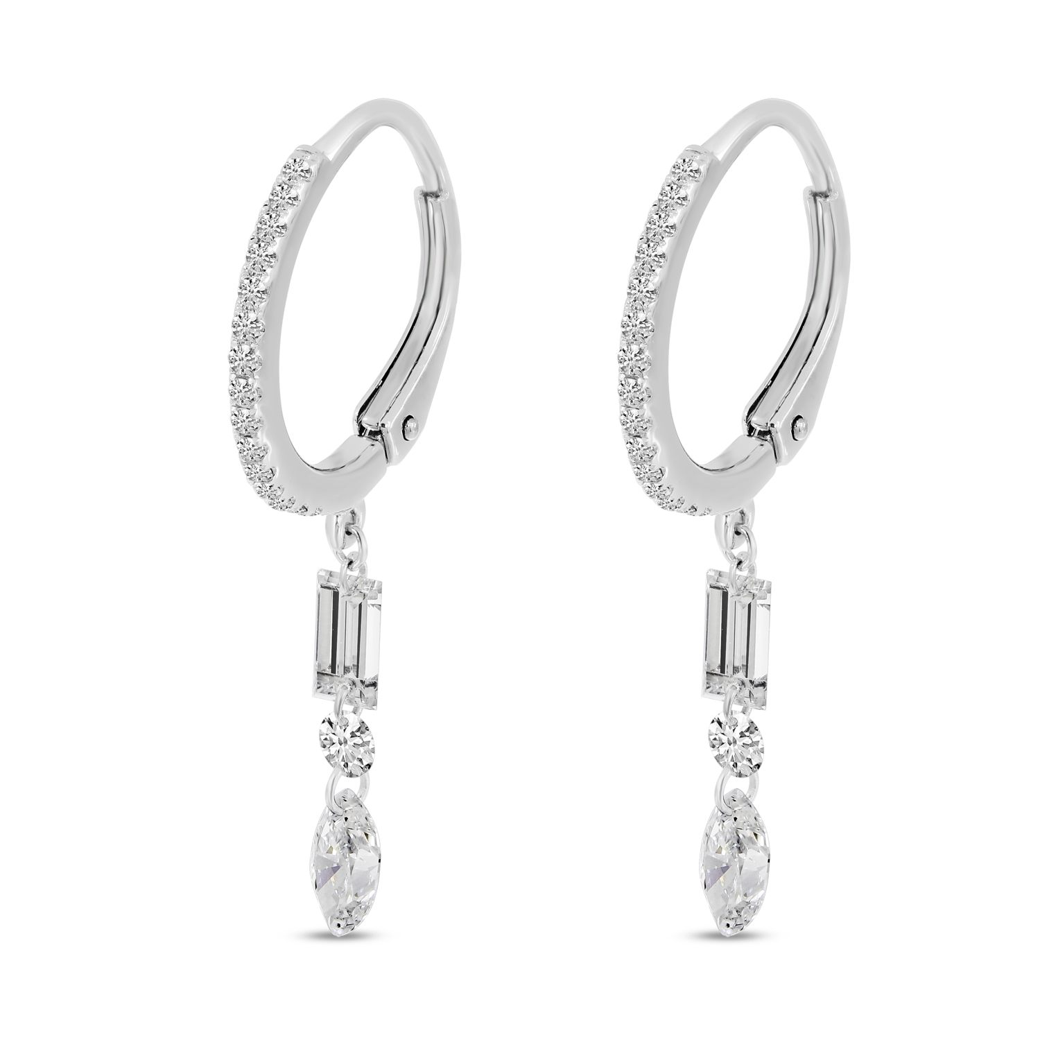 14K White Gold Dashing Diamonds Fancy Cut Drop Earrings