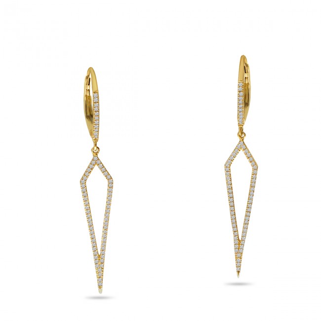 14K Yellow Gold Diamond Linear Geometric Dangle Earrings