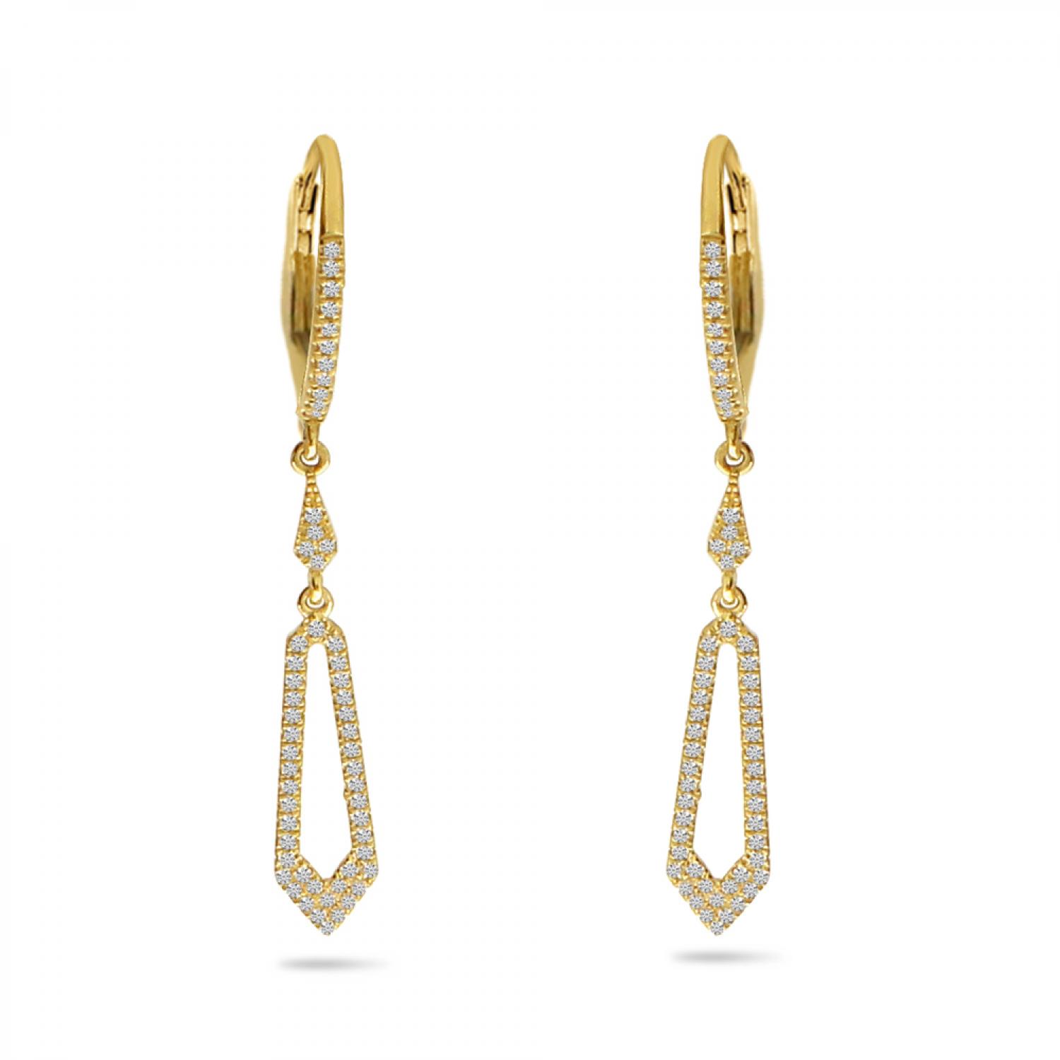 14K Yellow Gold Diamond Leverback Fancy Dangle Earrings