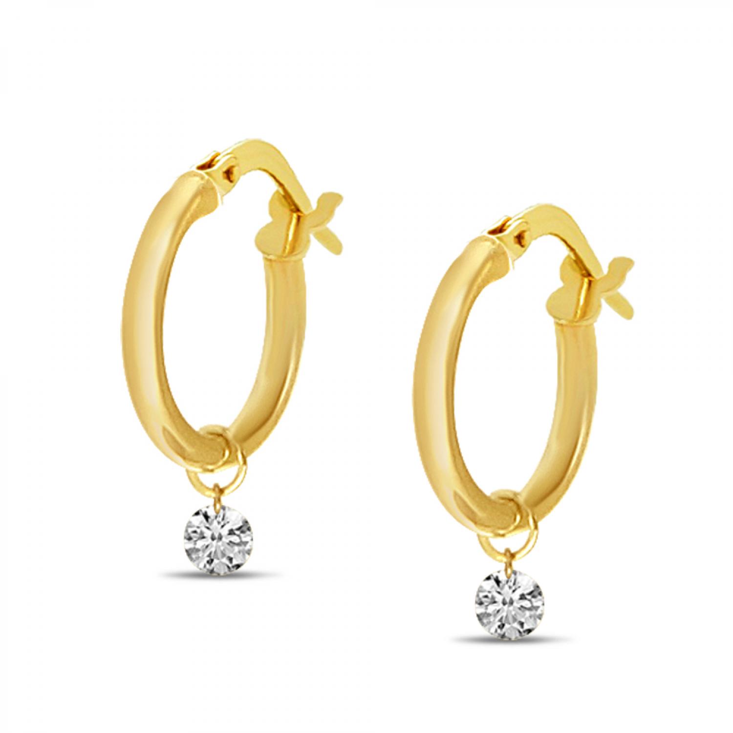 14K Yellow Gold Dashing Diamond Pierced Diamonds Hollow Hoop Earrings