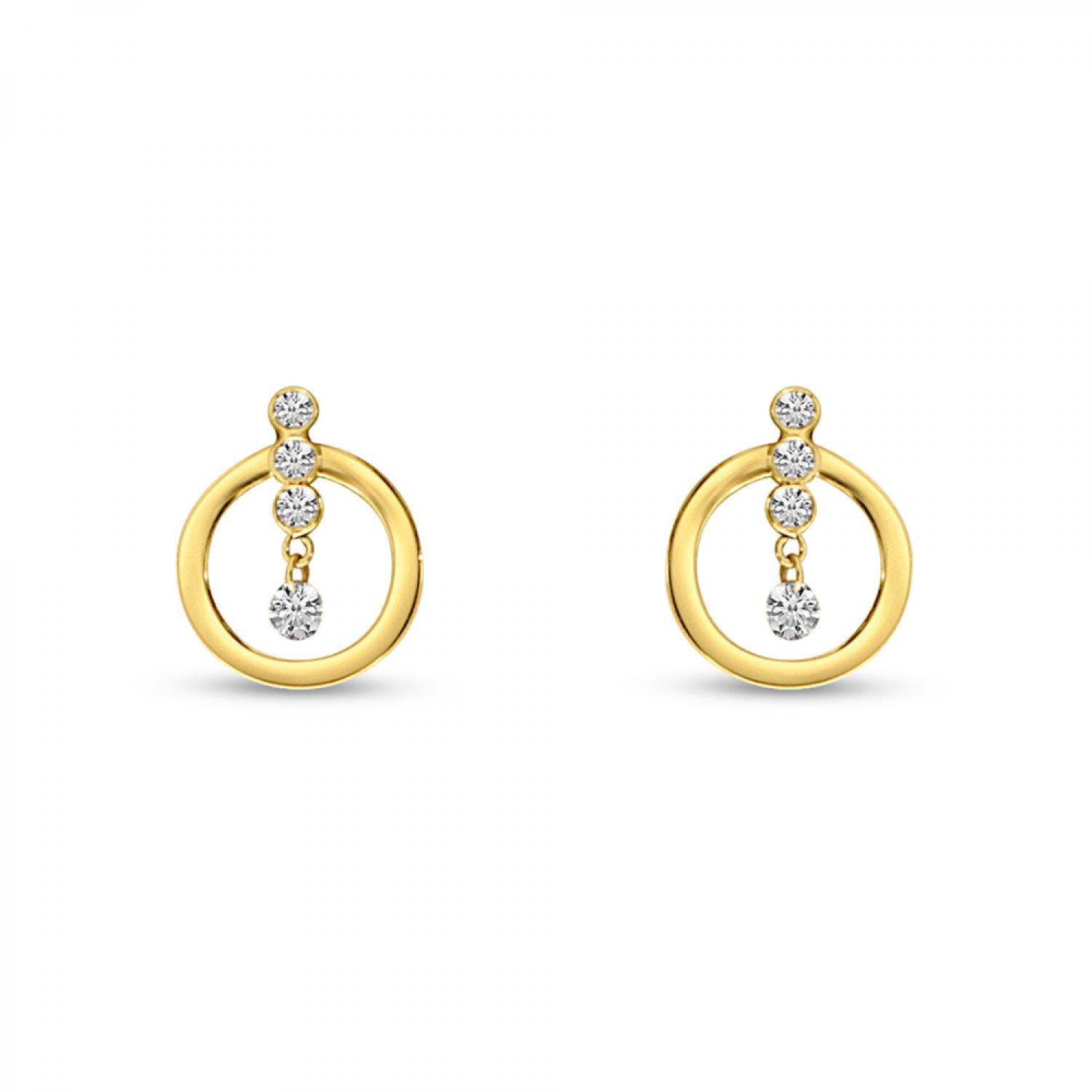 14K Yellow Gold Dashing Diamond Pierced Diamonds Front Hoop Earrings