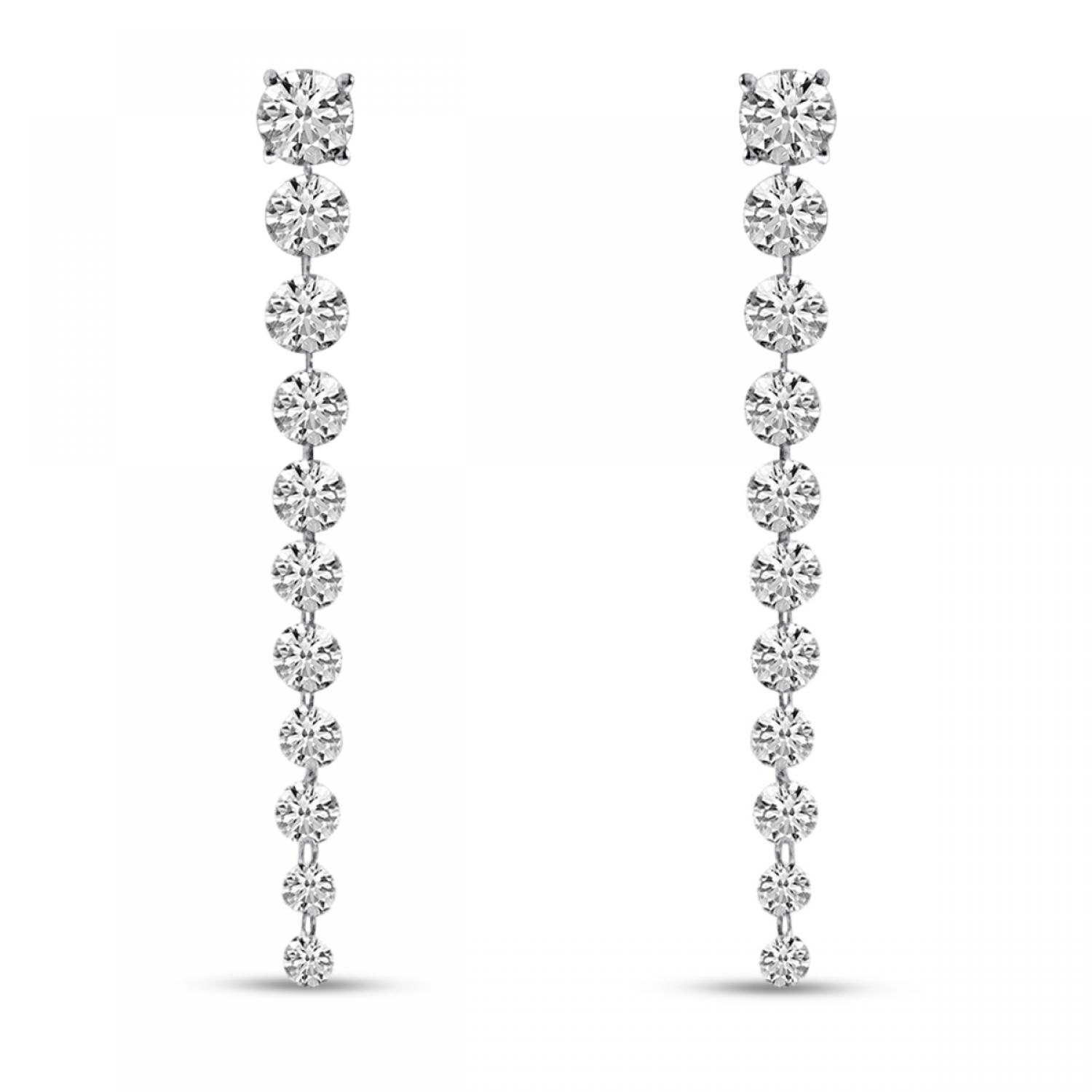 14K White Gold Dashing Diamond Screwback Stud with 11 Pierced Diamonds Dangle Earrings