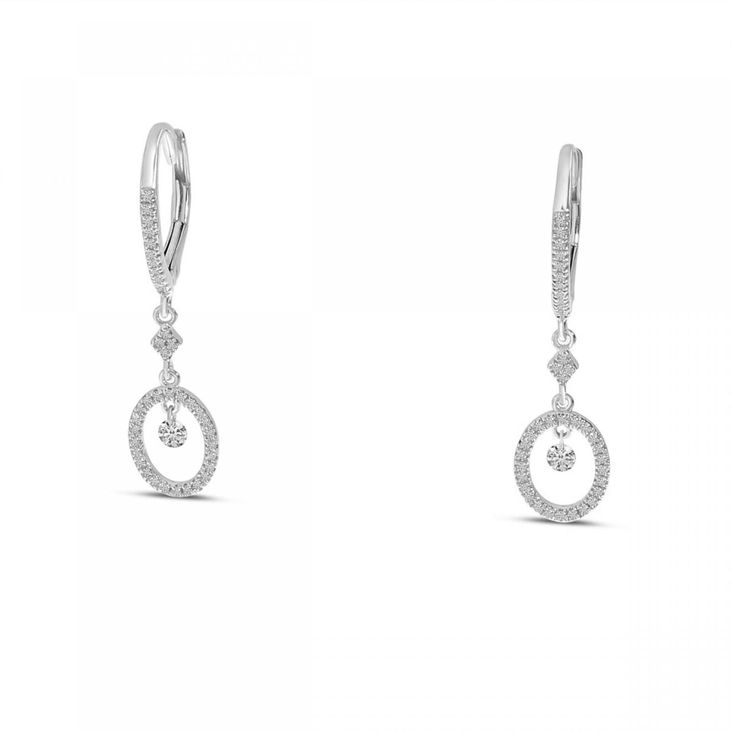 14K White Gold Dashing Diamond Round Dangle Earrings