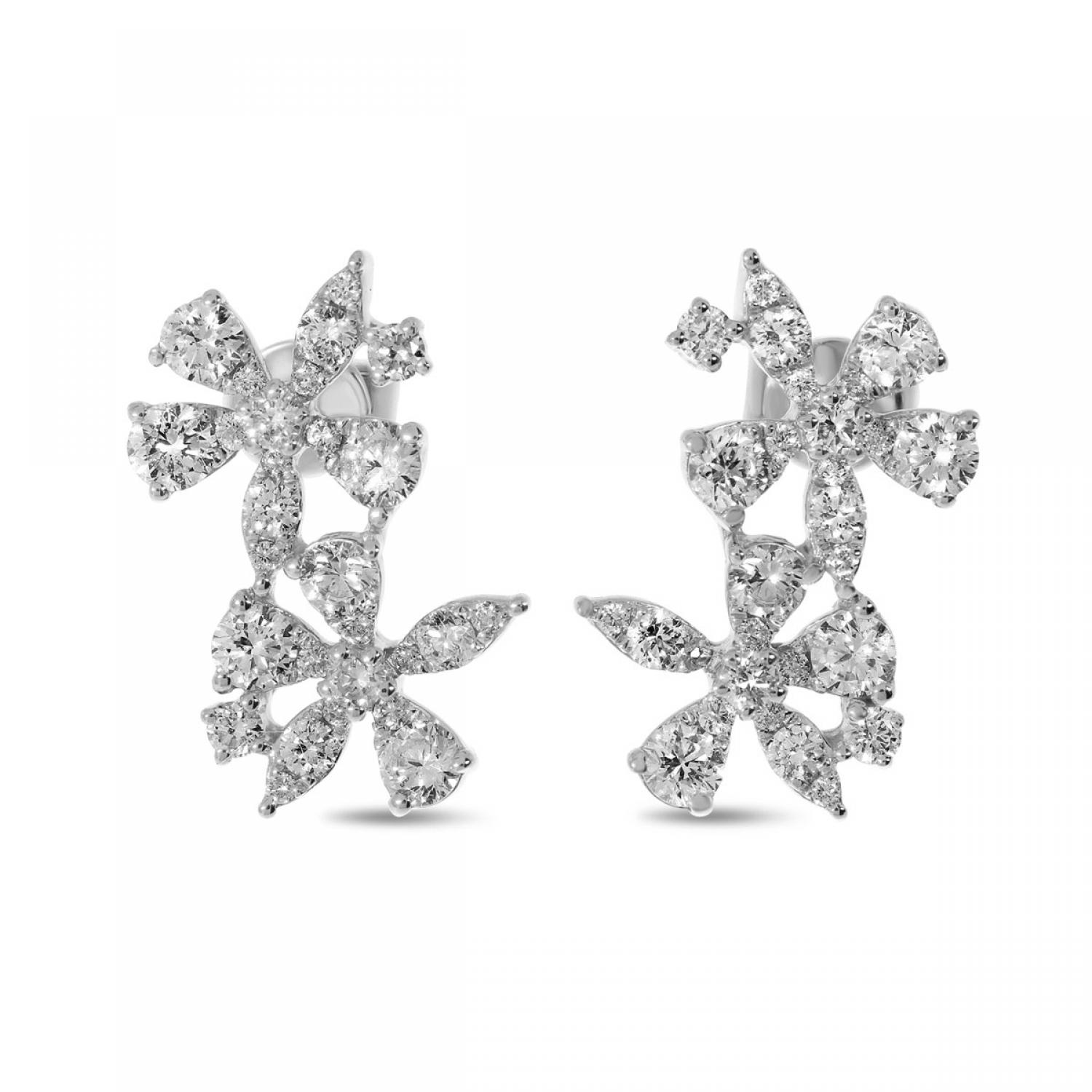 14K White Gold Double Diamond Floral Earrings