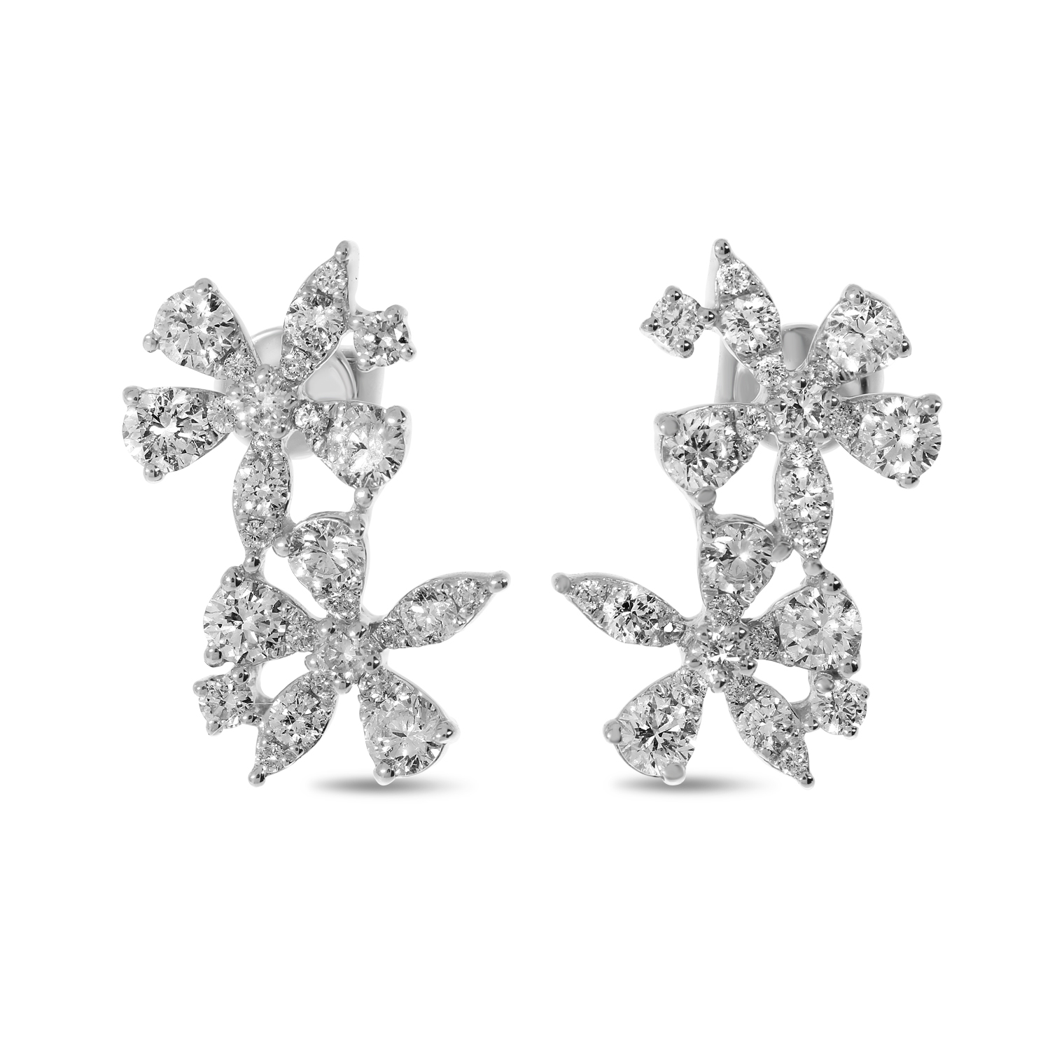 14K White Gold Double Diamond Floral Earrings